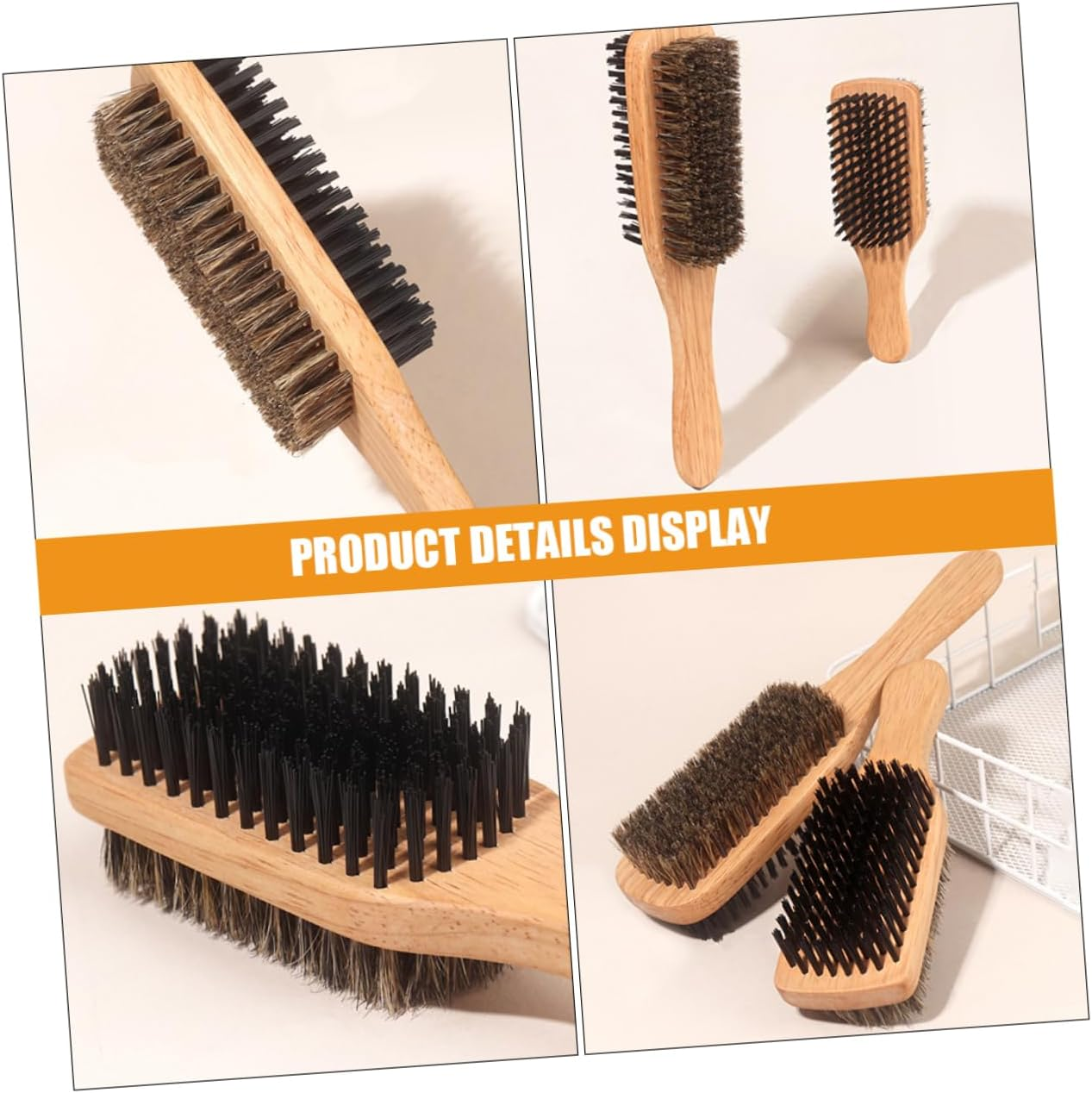 2Pcs Boar Bristle Hair Brushes Large and Small Double-Sided Styling Hair Brush for Men and Women and Cleaning