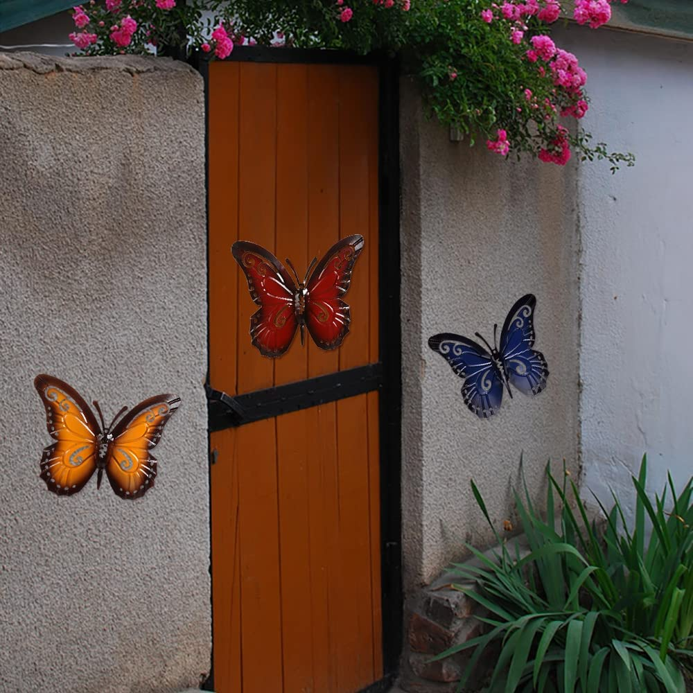QMCAHCE Large Metal Butterfly Wall Decor 3Pack 3D Iron Art Sculpture Butterfly Decoration for Indoor and Outdoor, Patio, Fence, Garden, Yard, Bedroom, Living Room image number 5