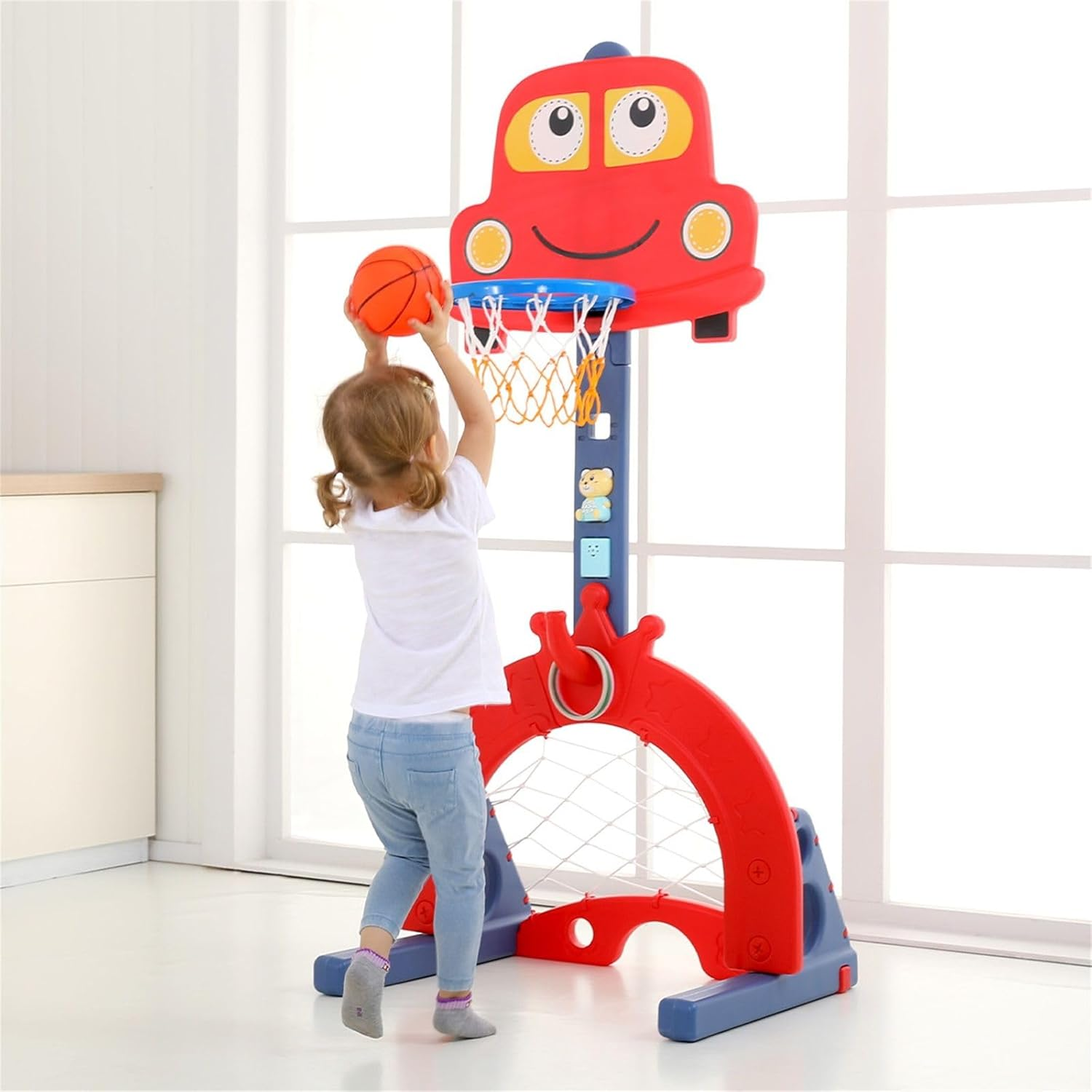 Kids Basketball Hoop Stand Height Adjustable,5In1 Kid Playset, Basketball/Football/Golf/Ring/Storybook, Activity Centry Indoor/Outdoor image number 3