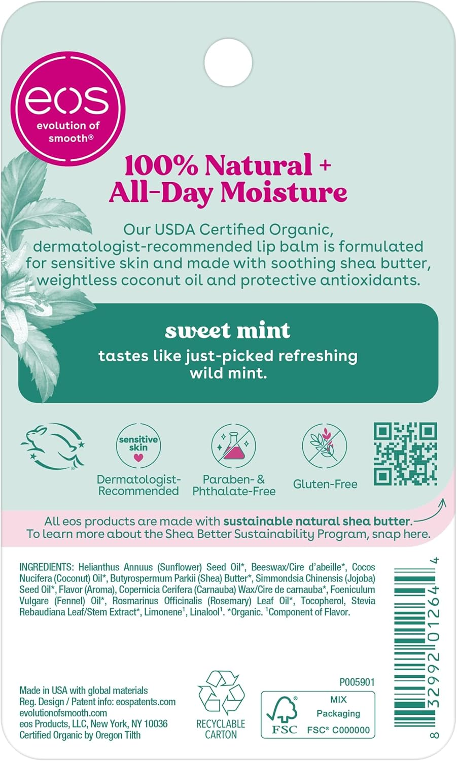 Eos & Organic Lip Balm Sticks - Sweet Mint, All Natural Lip Balm, All-Day Moisture, Dermatologist Recommended, 0.14 Oz, 2-Pack image number 4