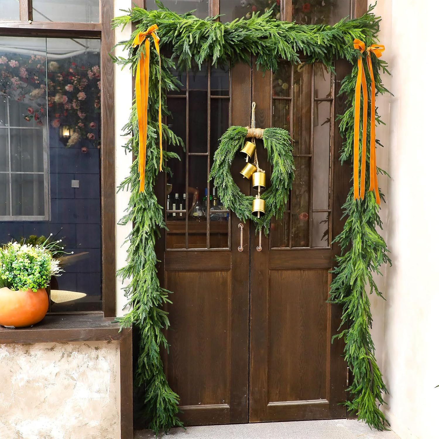 Jutom 1 Pcs 18 Feet Christmas Deluxe Norfolk Pine Garlands Realistic Norfolk Pine Faux Greenery Garlands for Holiday Mantle Table Indoor Outdoor Wedding Christmas Decor image number 3