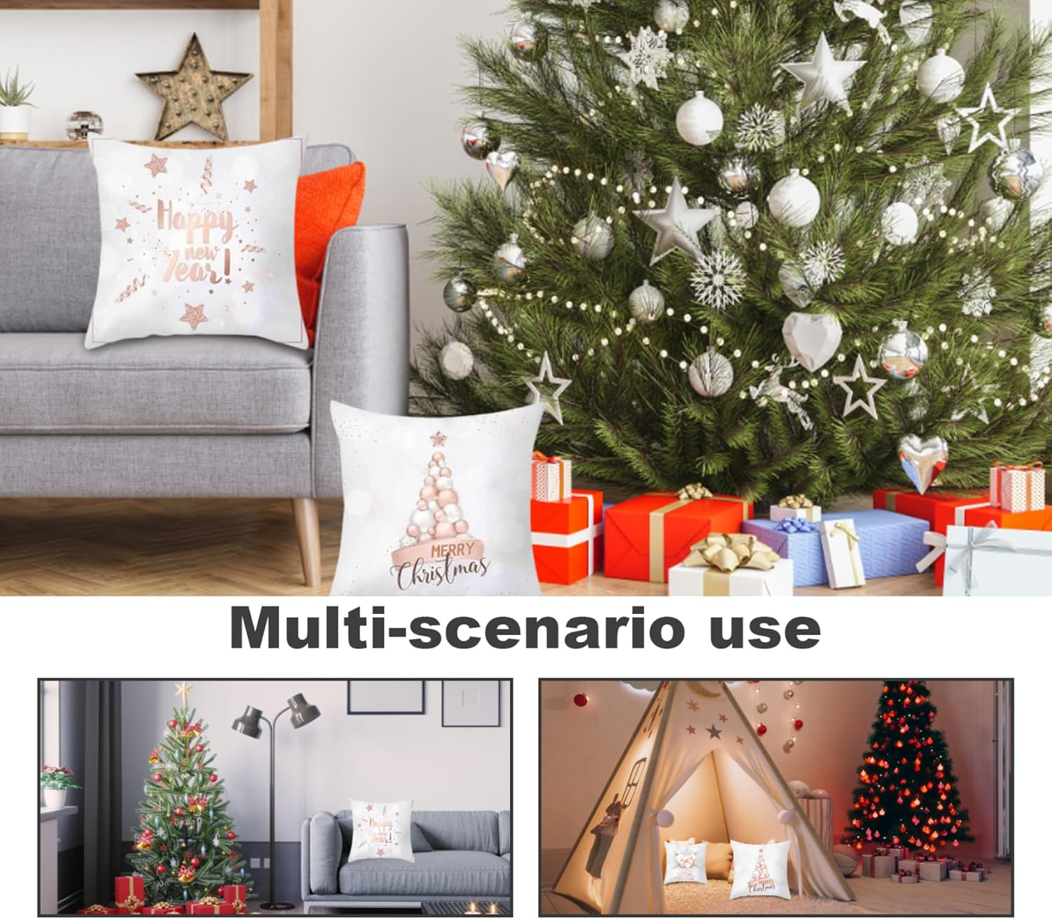 Christmas Pillow Covers 18 X 18 Inch 4PCS Decorative Christmas Cushion Cover Snowflake Xmas Tree Pillow Case for Sofa Couch Car Winter Christmas Homer Decor NO Inserts Xmas Decor image number 3