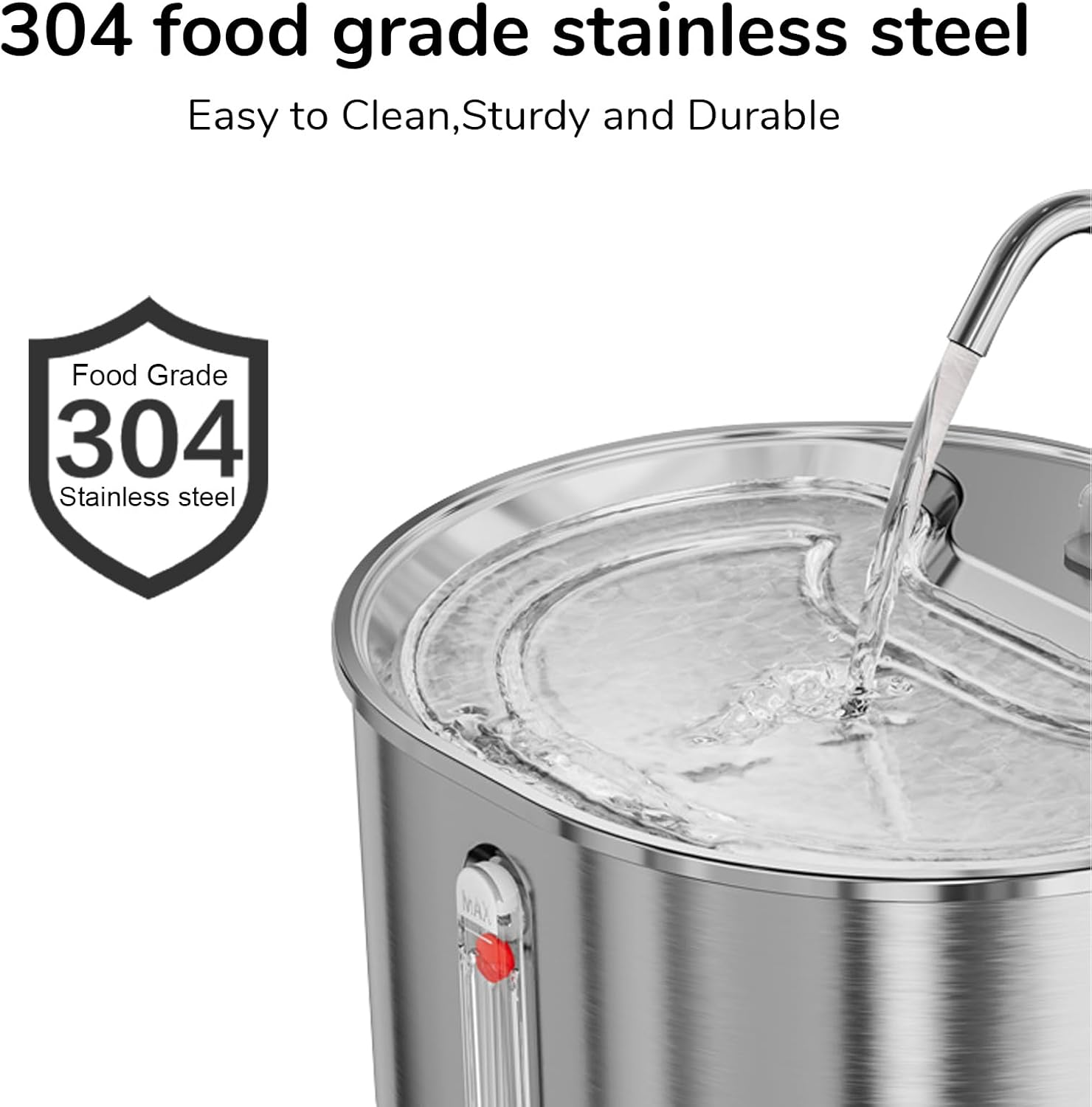 FUKUMARU Cat Water Fountain - Stainless Steel, 3.2L Cat Dispenser with Water Level Window, Low Decibel Indoor Cat Fountain for Small Dogs and Multiple Pets image number 5