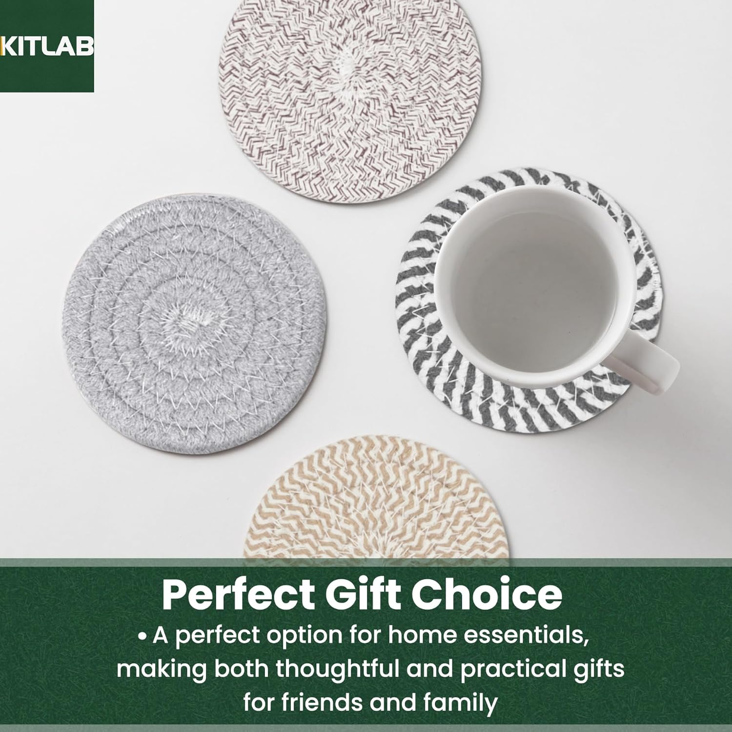 Drink Coasters with Holder, Thick Woven Drinking Coasters for Kinds of Cups, Absorbent Coaster Sets for Tabletop Protection, Home Decor for Table, Coasters Set of 6