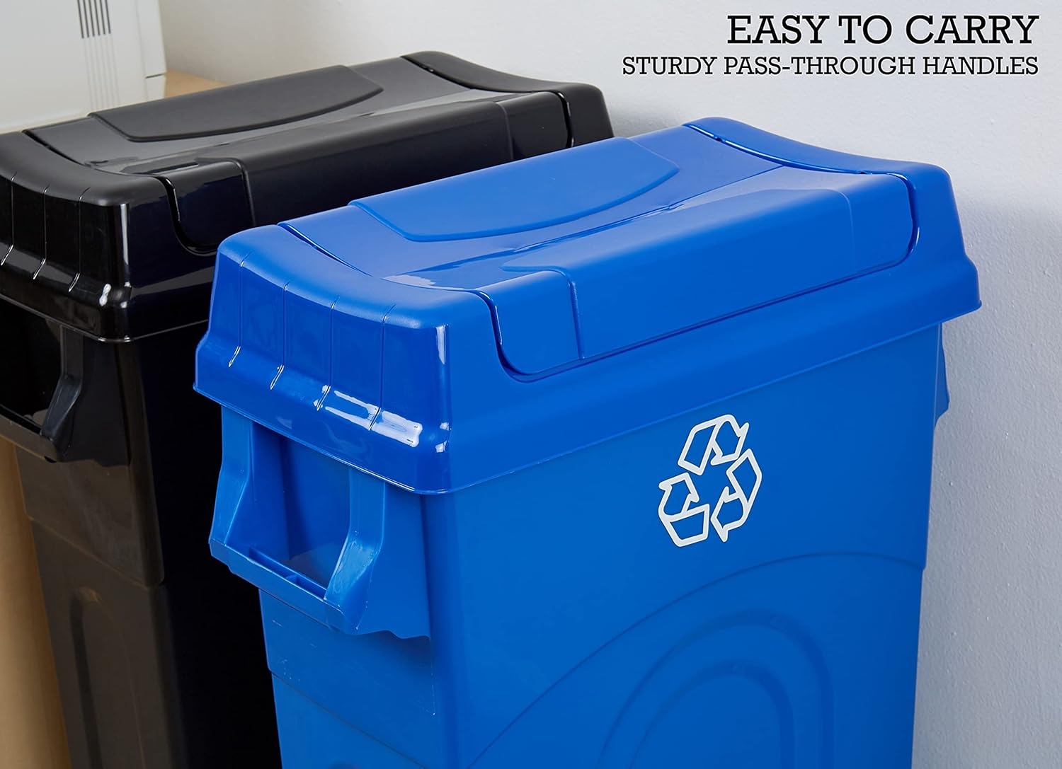 United Solutions Highboy Recycling Bin with Swing Lid, 23 Gallon, Space Saving Slim Profile and Easy Bag Removal, Handles for Easy Carrying, Indoor/Outdoor Use, Recycle Blue image number 5