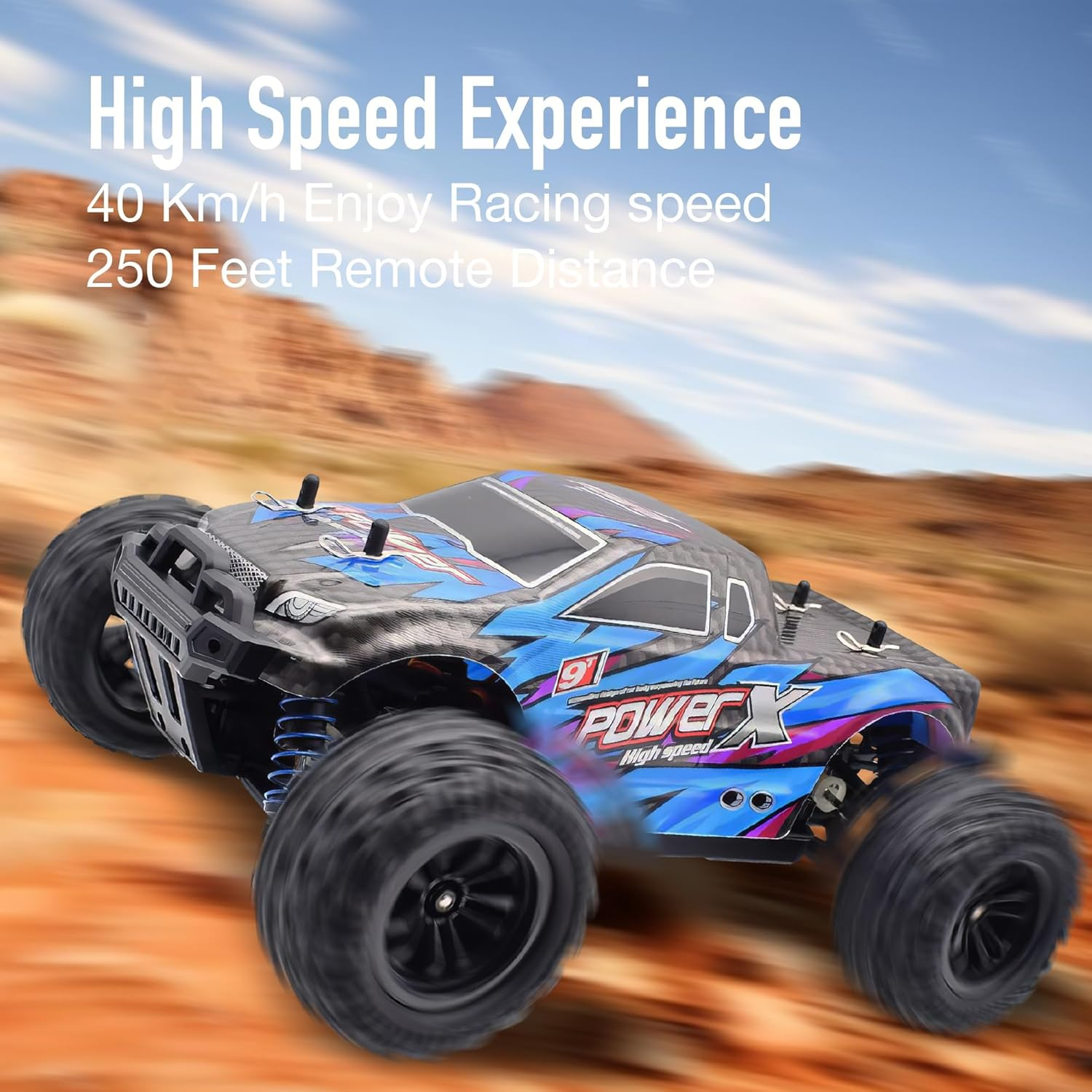 RC Cars 1:18 Scale Remote Control Car, 4WD High Speed 40+ Km/H off Road RC Monster Vehicle Truck, All Terrains Electric Toy Trucks with Two Rechargeable Batteries for Boys Kids and Adults&hellip;&hellip; image number 2