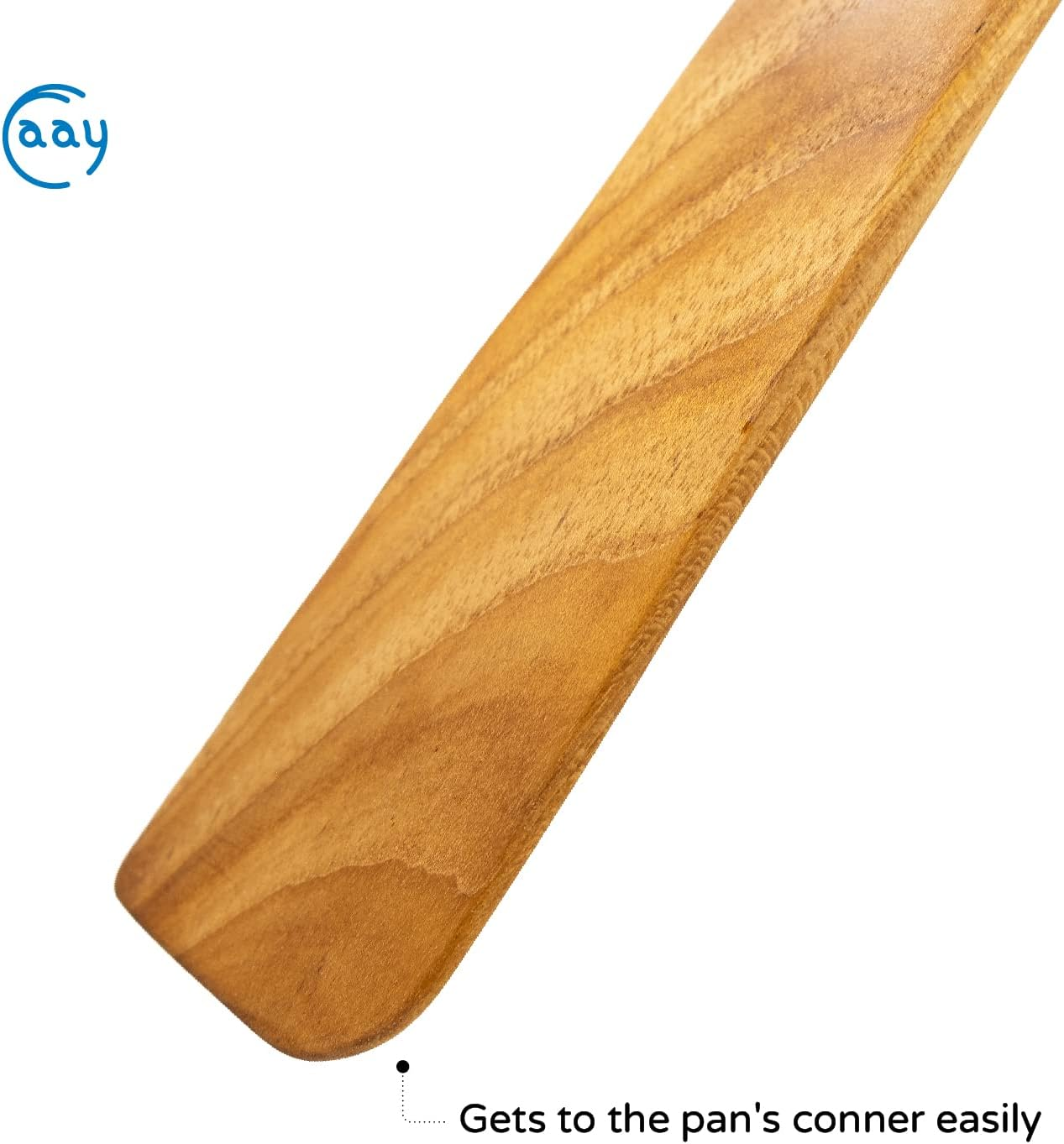 FAAY 10" Flat Wooden Spatula for Cast Iron, Egg Flipper, Pan Scraper, Handcraft from High Moist Resistance Golden Teak for Non Stick Cookware (10") image number 4