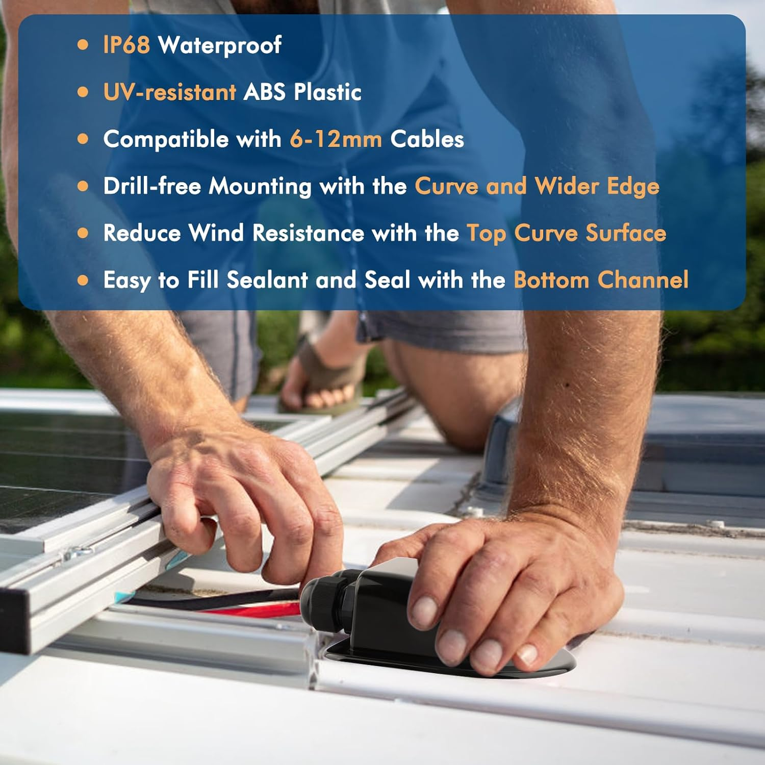 Restmo IP68 Waterproof Solar Cable Entry Gland, Weather Resistant Dual Cable Entry Housing for Solar Panels of RV, Caravan, Marine, Boat, Cabin, Black image number 6