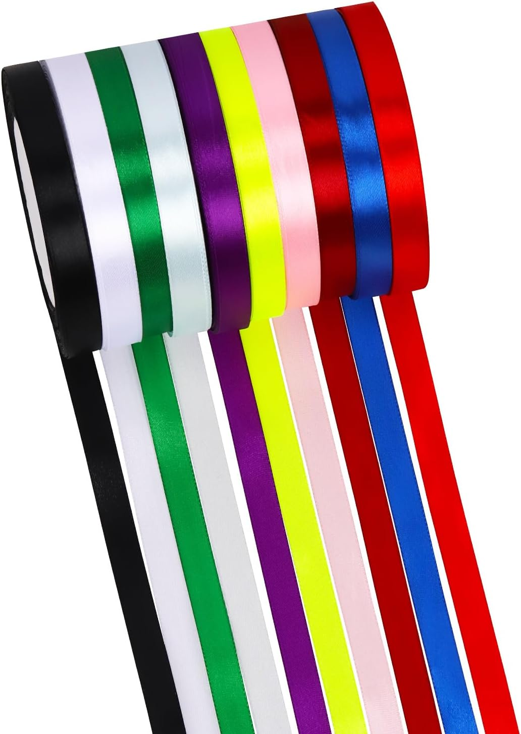 10 Rolls Satin Ribbon Assortment Kit 10 Solid Colors 3/5 Inch X 24.6 Yards Double Face Fabric Satin Ribbon Gift Wrapping Ribbon for Gift Wrapping Bow Making Decor Crafts (1.5Cm X 22.5M)