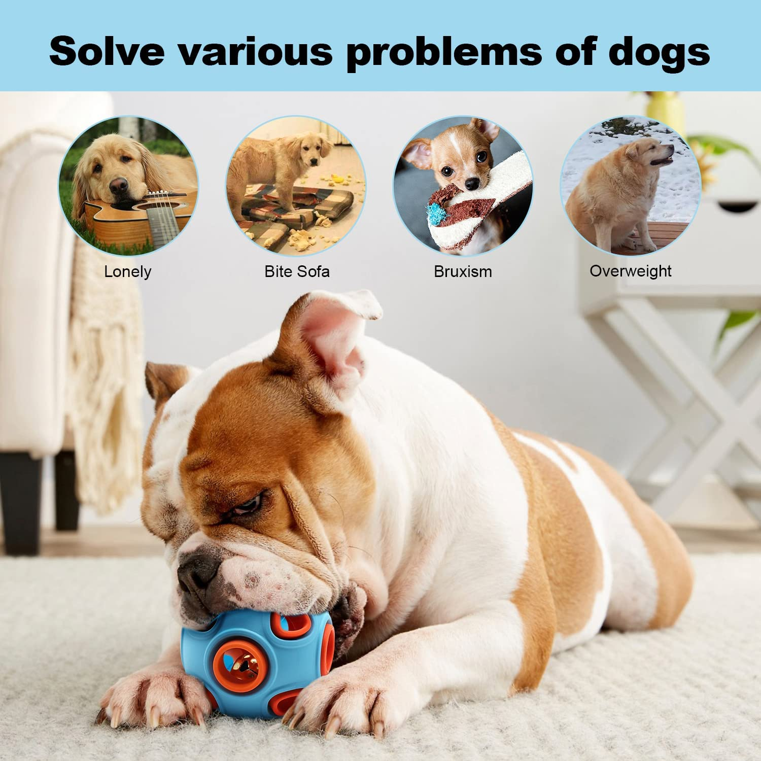 Dog Toys, Dog Toy Ball Indestructible Dog Chew Toys Ball Interactive Giggle Ball for Dog, Treat Dispenser Dog Toy Ball for Large, Medium and Small Dog, Relieve Anxiety and Boredom image number 1