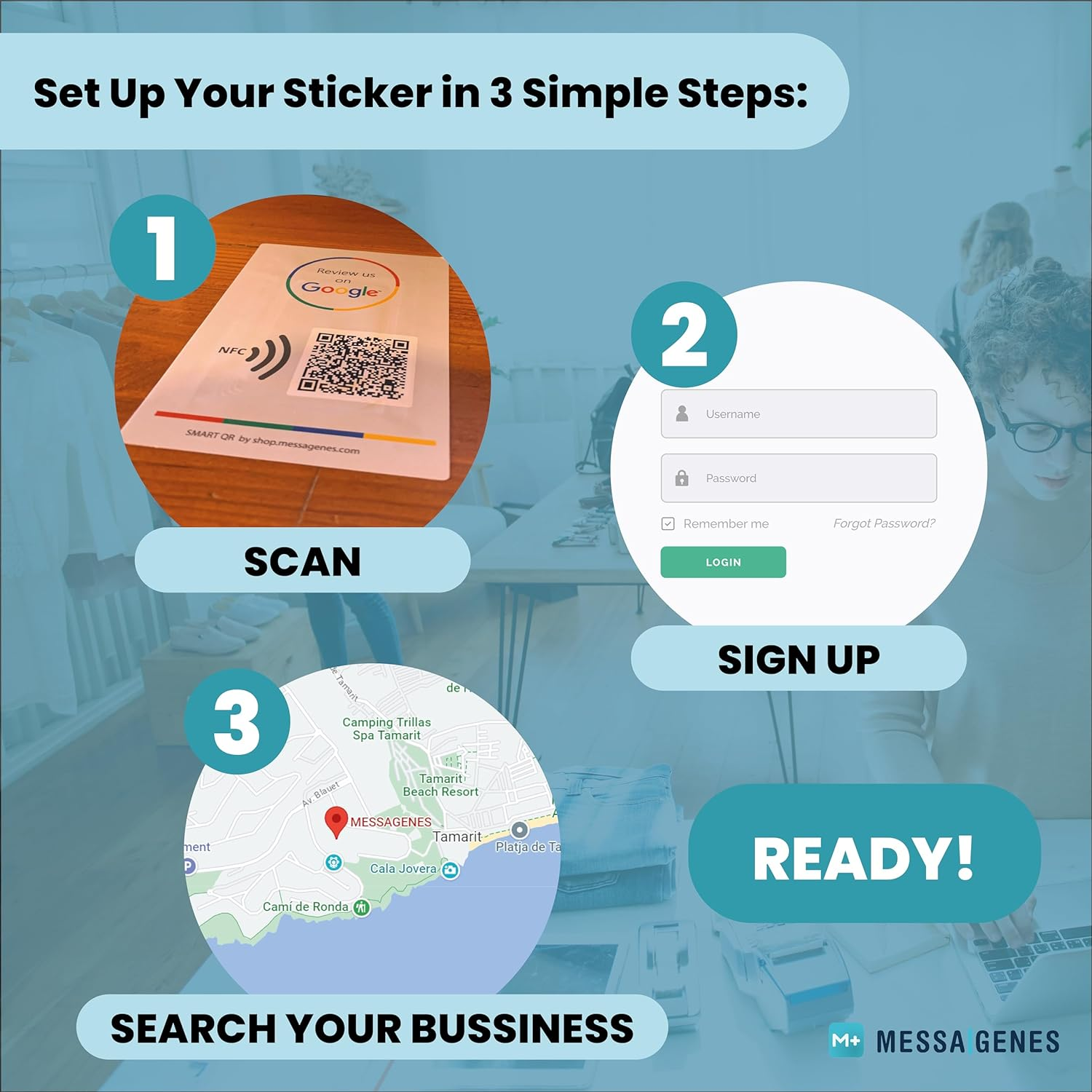 MESSAGENES | Review Us on Google QR Code Stickers | Reusable Smart QR Code and NFC | 1 Rectangular Unit | Easy Reviews | Modify Link Whenever You Want | Google Decal for Business | Premium Materials