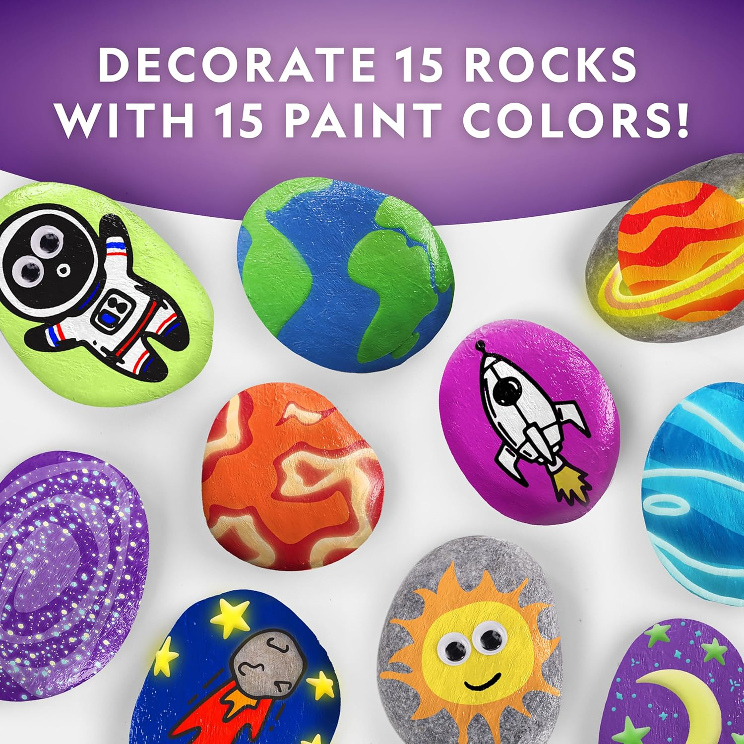 National Geographic Glow in the Dark Rock Painting Kit - Arts & Crafts Kit for Kids, Decorate 15 River Rocks with 15 Paints & Art Supplies, Kids Craft image number 3