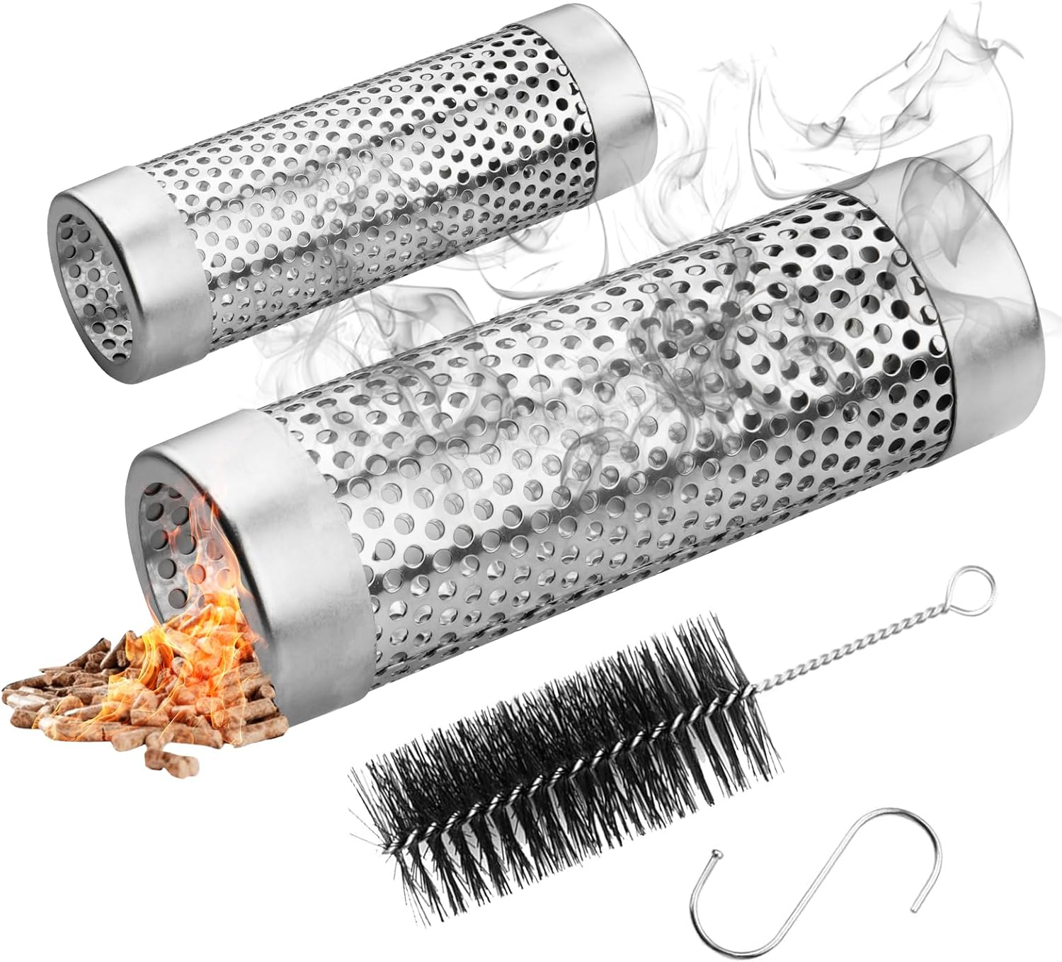 Smoke Tube for Pellet Grill, 5 Hours of Billowing Smoke, Stainless Steel Pellet Smoker Tube for All Grill or Smoker, Hot or Cold Smoking (Round-6 Inch)