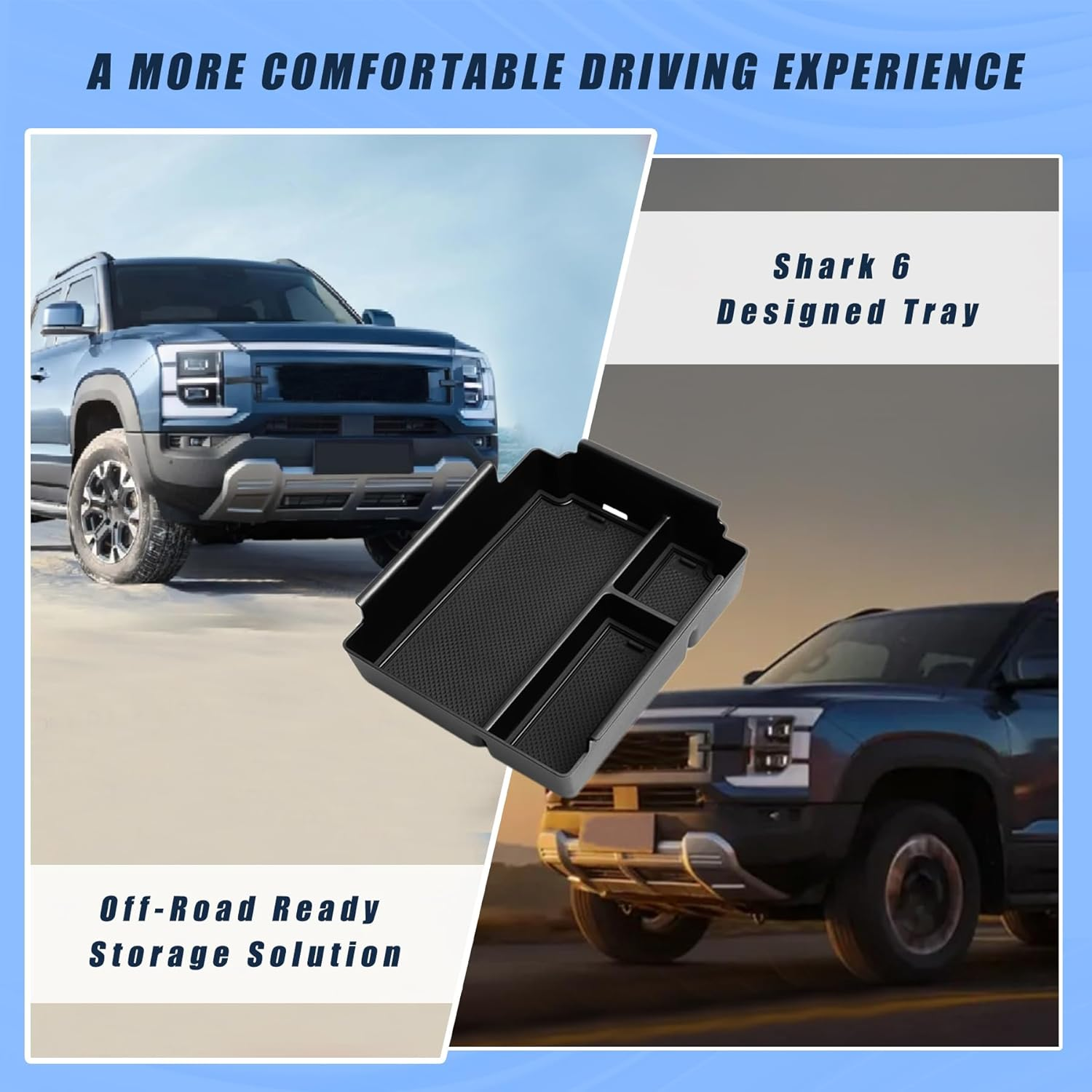 Center Console Organizer Tray Compatible with 2024-2025 BYD Pickup Shark 6 Accessories, Armrest Storage Box ABS Storage Tray Insert Interior(Black) image number 3