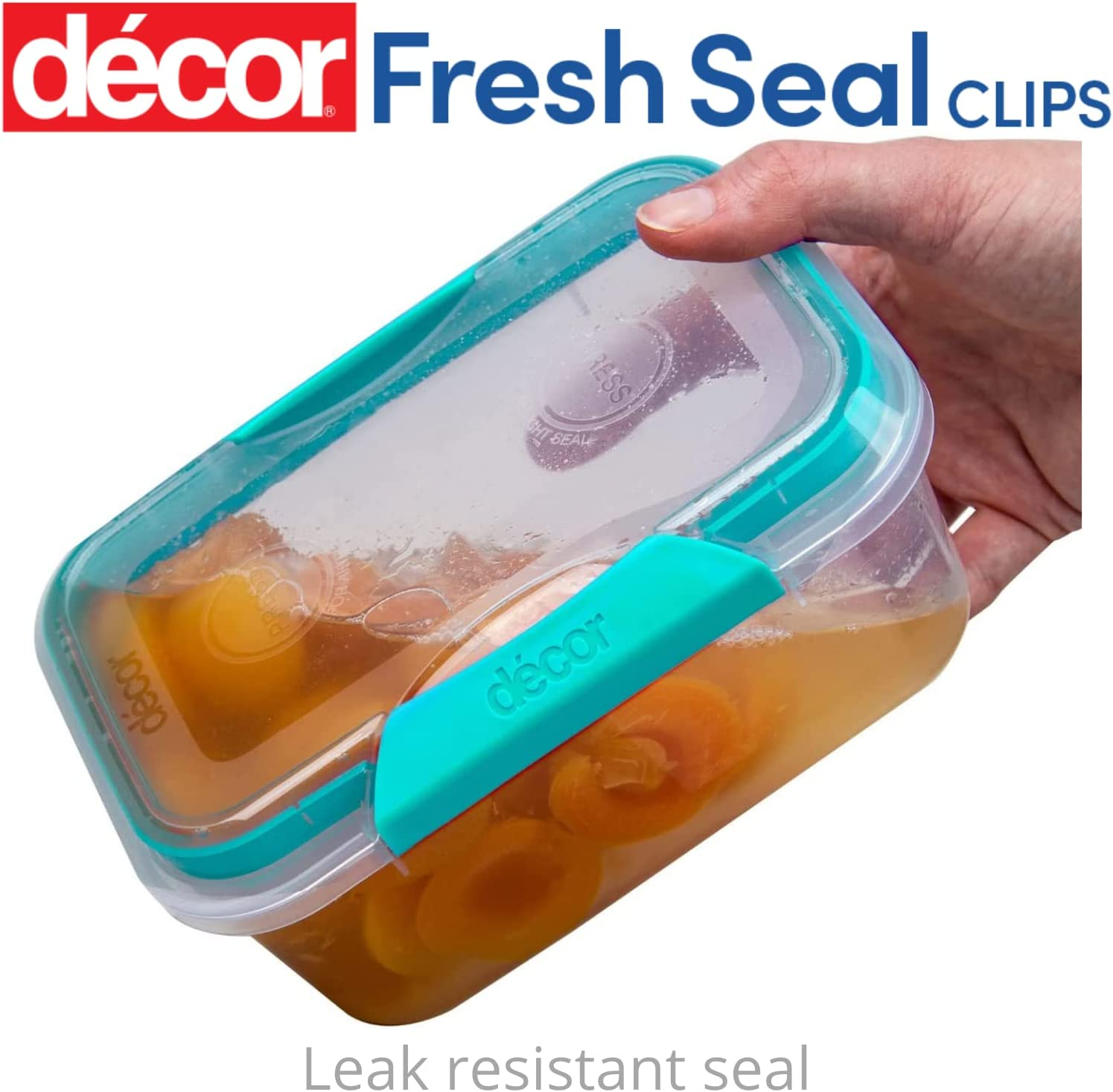 Decor Fresh Seal Clips Oblong Food Storage Container, Clear/Teal, 3.5 Litre Capacity image number 1