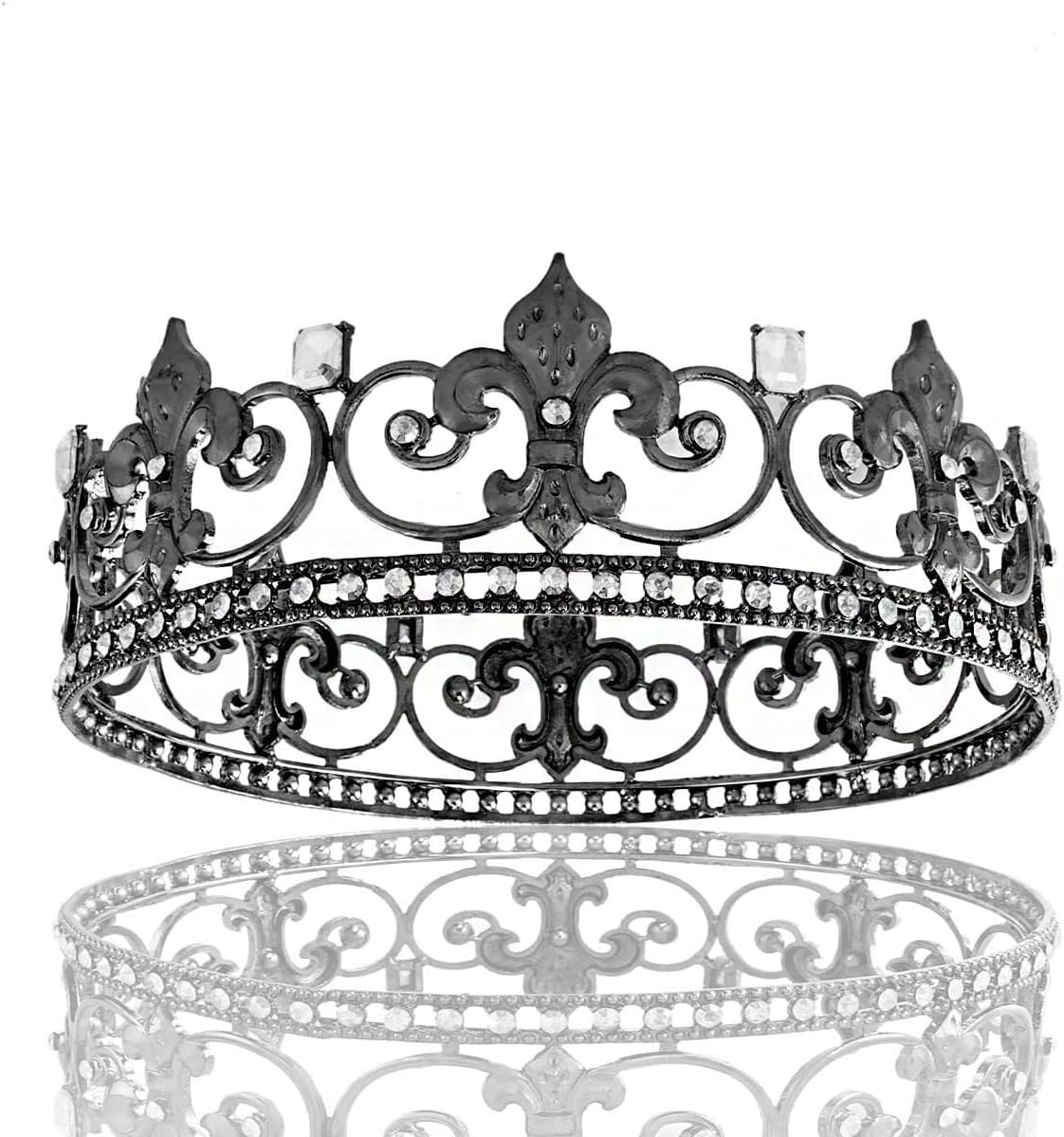 Metal King Queen Crown round Rhinestone Crown Party Headwear for Wedding Halloween Party Birthday image number 2