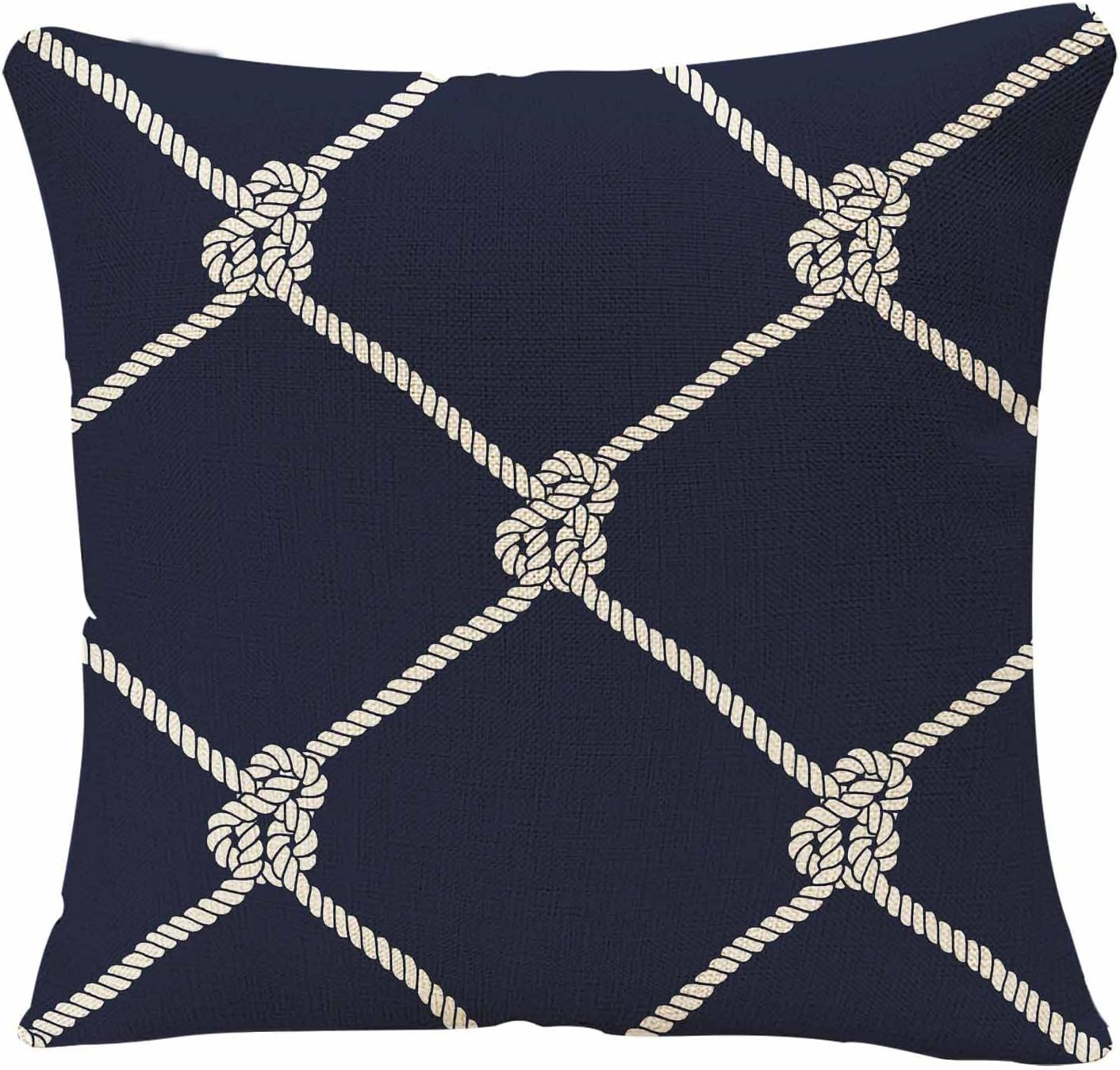 IBILIU Throw Pillow Covers Nautical Rope Pattern Endless Navy with White Fishing Net and Marine Knots on Dark Blue Trendy Maritime Style Pillow Case 18X18 Inches