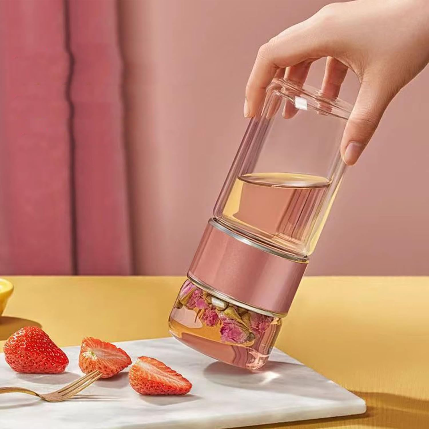 Glass Tea Infuser Bottle,Tea Cup with Infuser,Infusifie Tea Infuser,Joufsonan Infusible Tea Maker,Double-Wall Glass Tea Infuser,Infuser Water Bottle,Tea Tumbler with Infuser,Loose Leaf Tea Steeper