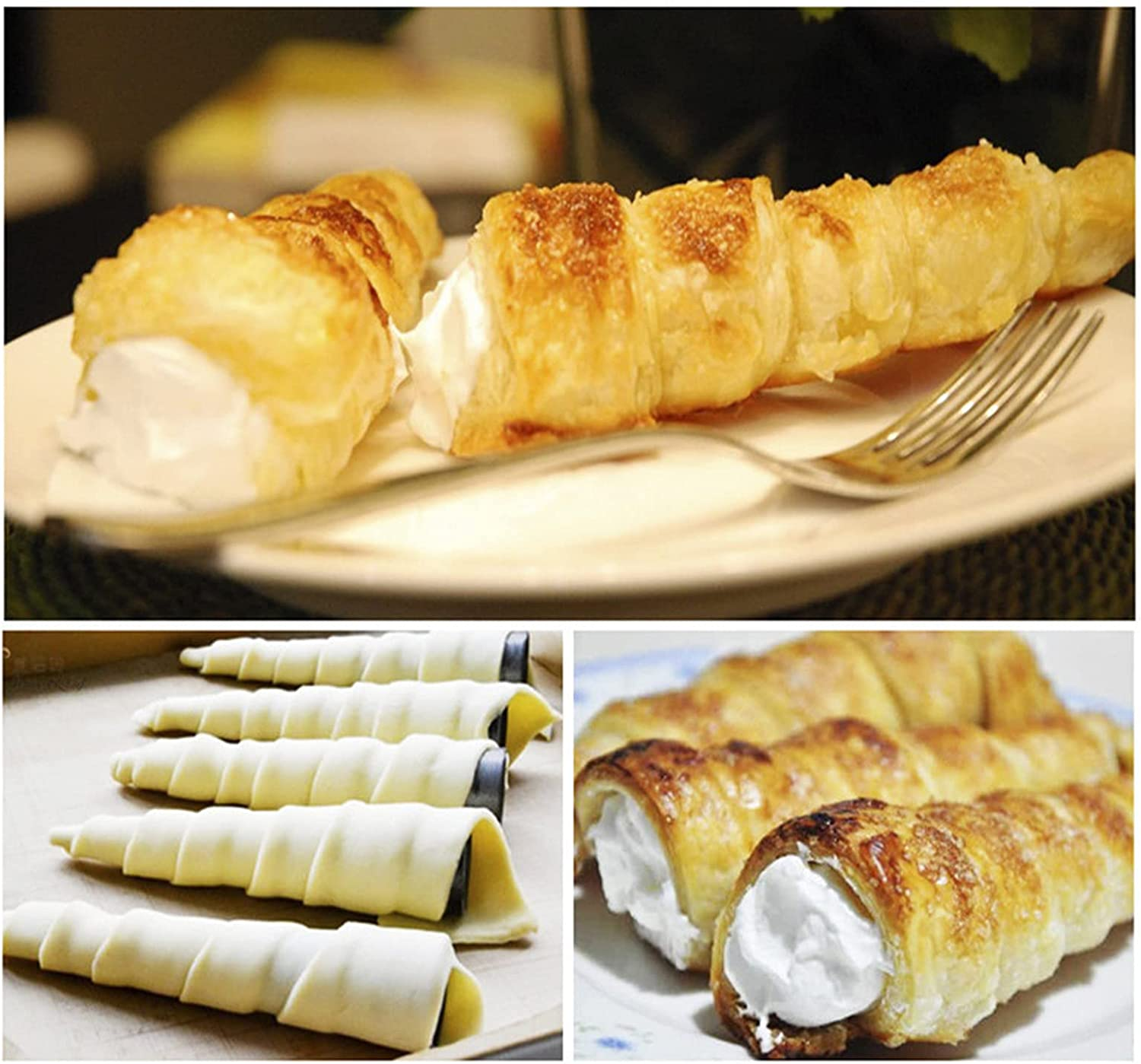 30 PCS Non-Stick Large Stainless Steel Cream Horn Molds - 5" Big Size for DIY Cooking Danish Pastry, Lady Lock Form, Croissant Roller, Ice Cream Egg Roll image number 3