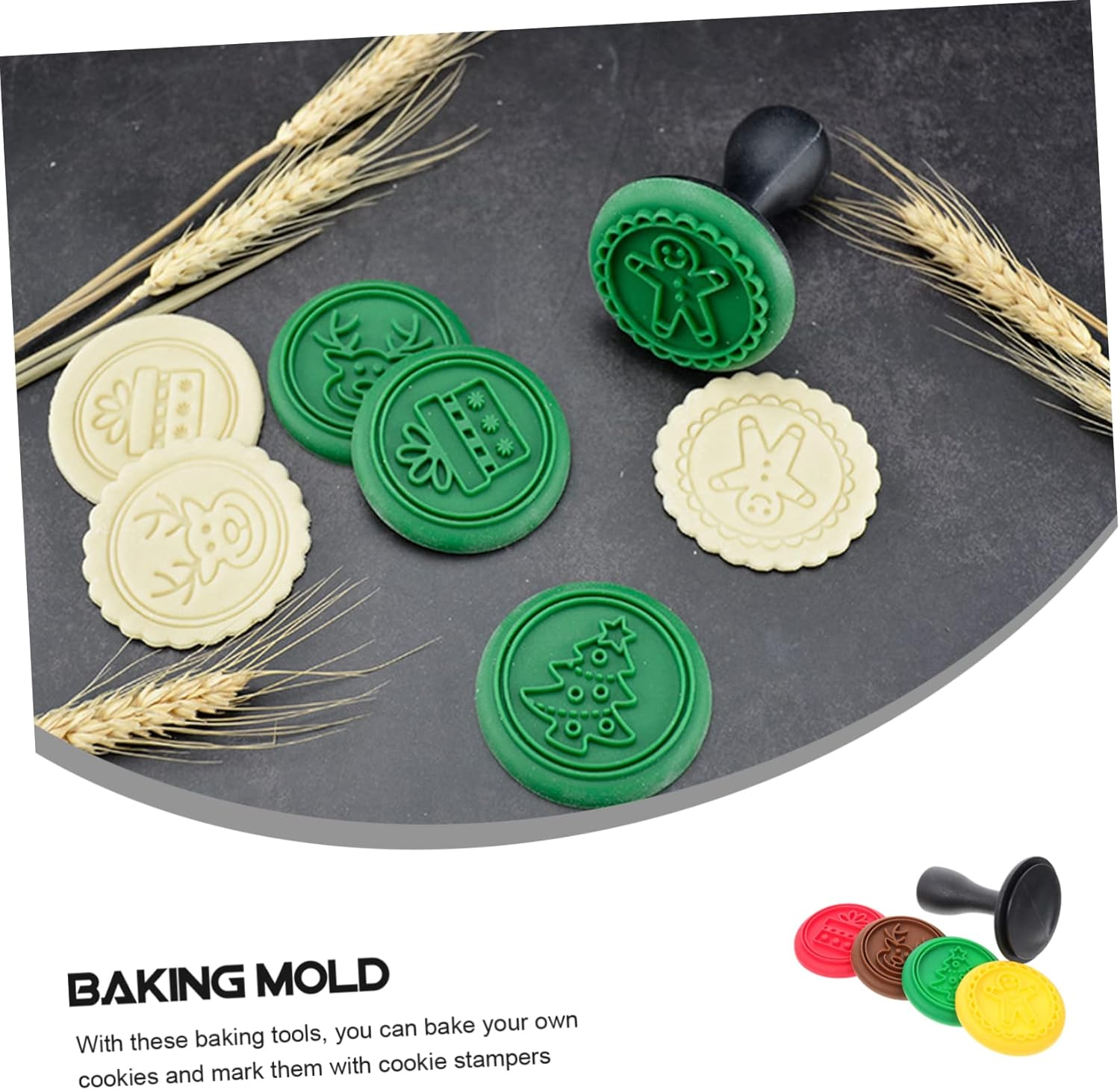 1Set Christmas Silicone Cookie Stamps Molds Creative Baking Tools for Cookie Making Non- Release Design for Crafts Holiday Parties Random Style image number 6