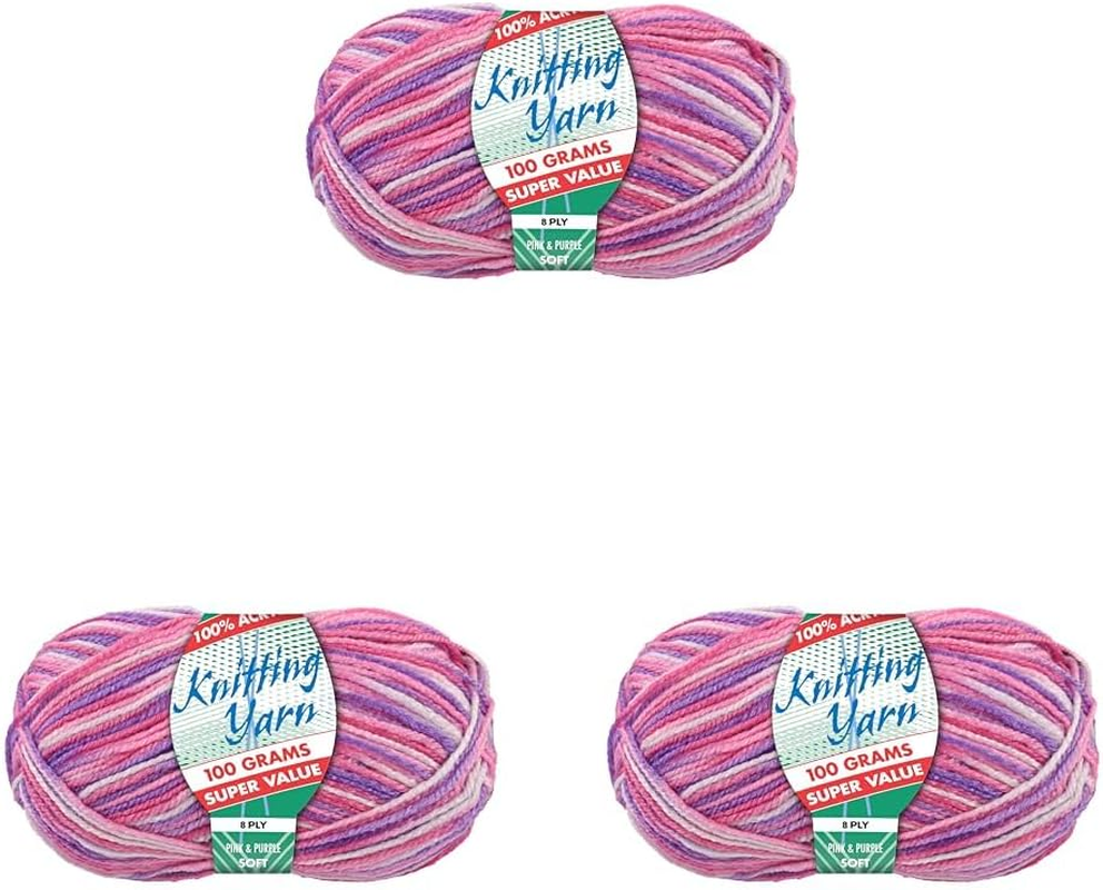100% Acrylic 8-Ply Knitting Yarn 100 G, Pink Purple image number 1
