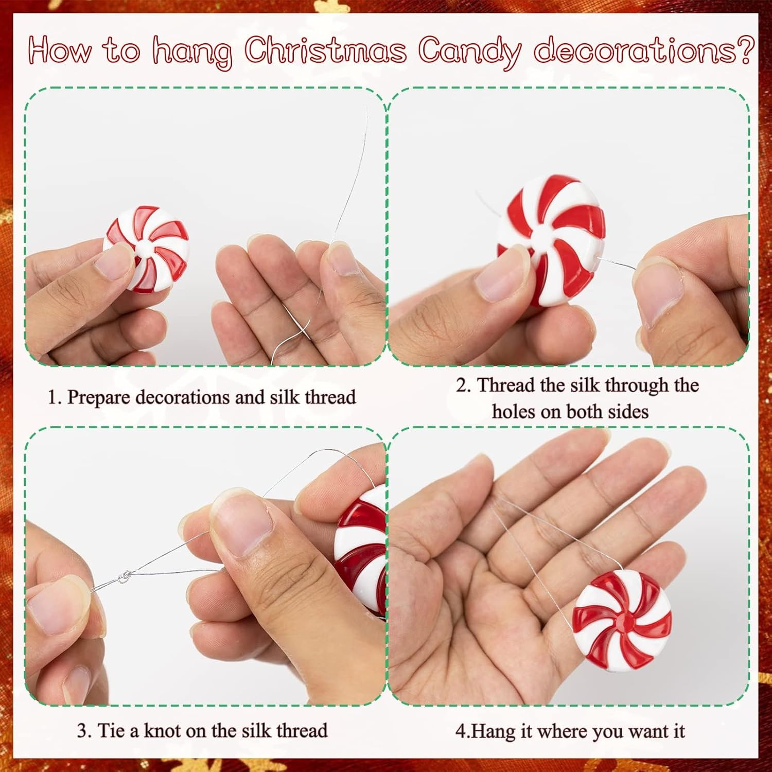 60Pcs Candy Canes Christmas Tree Decorations-Plastic Peppermint Candy Cane Ornaments for Christmas Tree Decor Candy Lollipop Craft Christmas Party Supplies image number 2