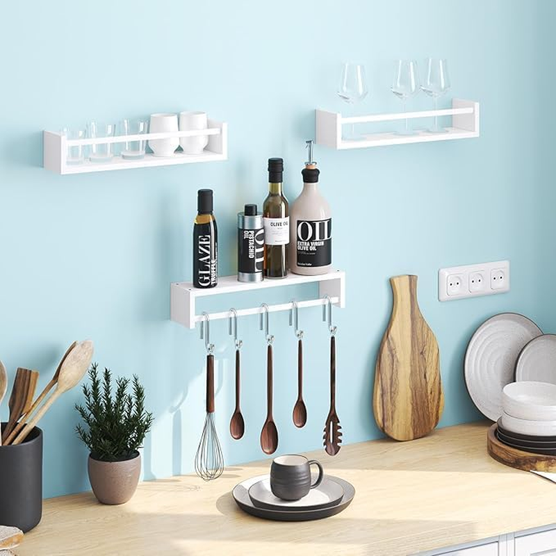 Kids Room Nursery Book Shelves for Wall Set of 3, Floating Kids Bookshelf for Girls Boys Bedroom, Wood Hanging Book Shelf and Toy Storage for Baby Toddler Childrens (All White)