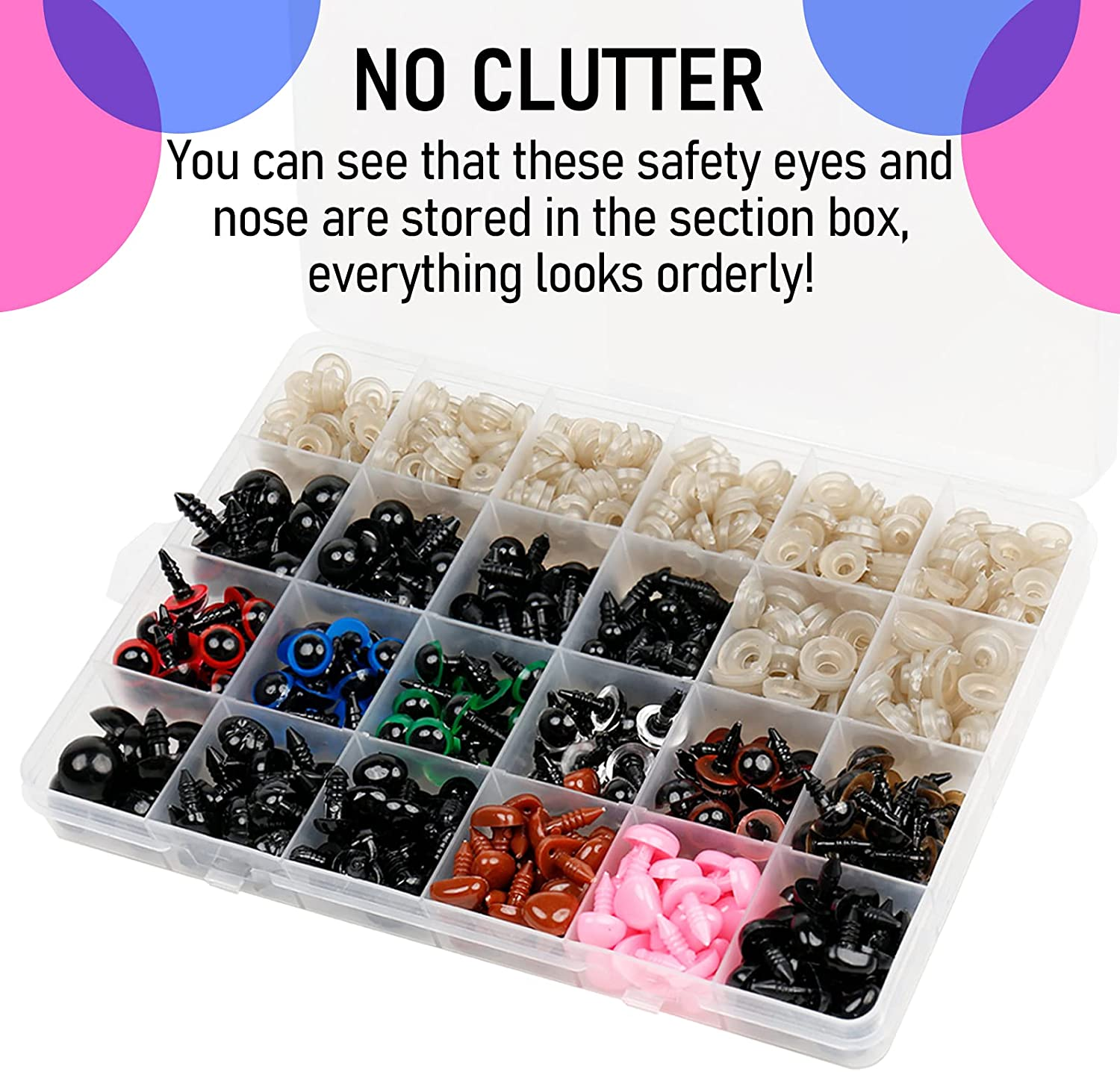 Buylorco 600Pcs Plastic Colored Safety Eyes and Noses for Amigurumi, 6Mm~14Mm image number 2