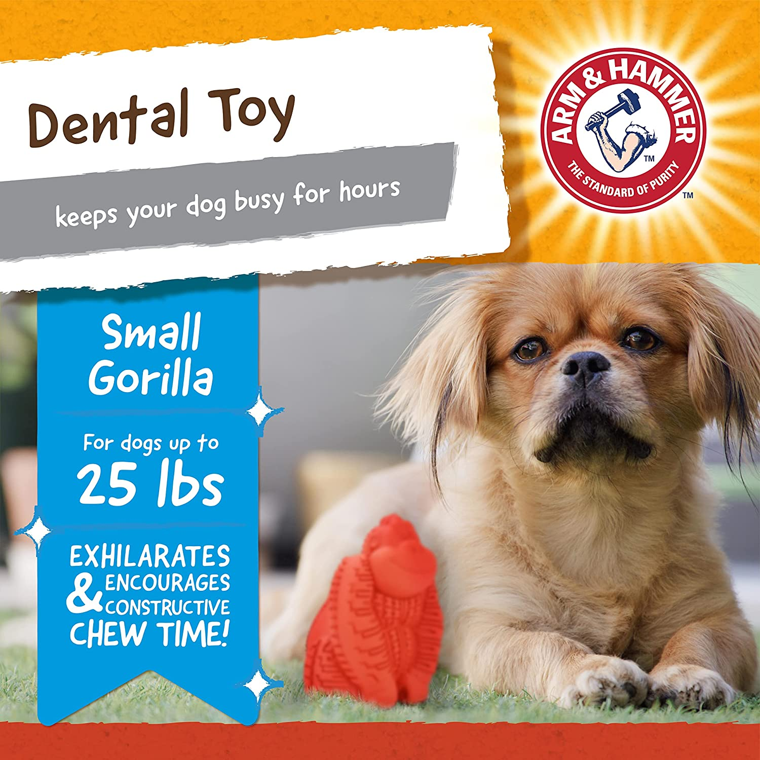Arm & Hammer Super Treadz Mini Gorilla Dental Chew Toy for Dogs, Small, Red