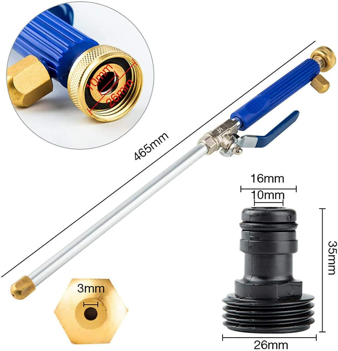 High Pressure Power Washer Wand, Hydro Jet Water Hose Nozzle,Watering Sprayer Cleaning Tool, Wand Lance for Gutter Patio Car Pet Window Glass Blue image number 4