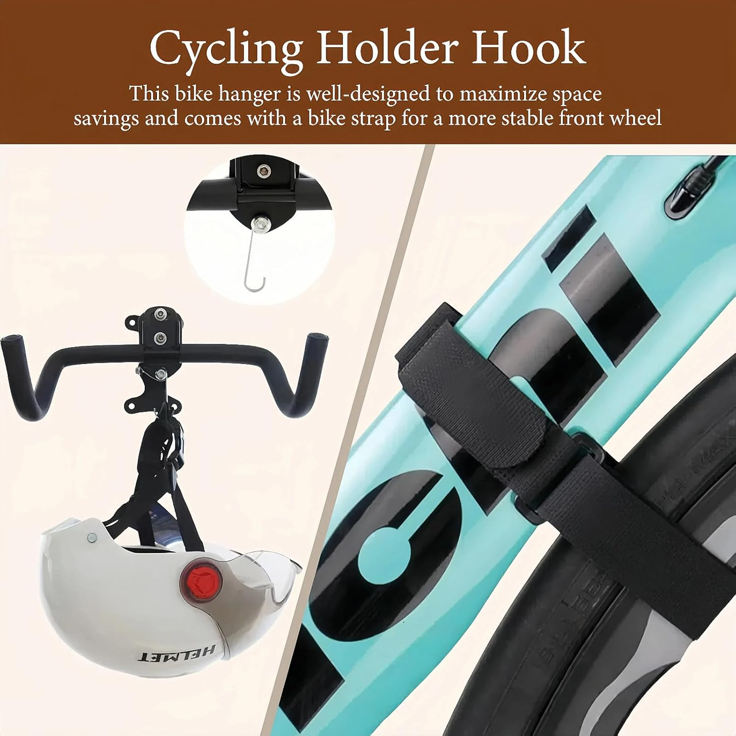 Bike Hanger Wall Mount, Bicycle Indoor Storage Rack, Hanger Indoor Bike Holder Retractable Frame, Cycling Holder Hook, Frame with Straps and Simple Wrench, for Mountain Hybrid Road Bikes image number 2