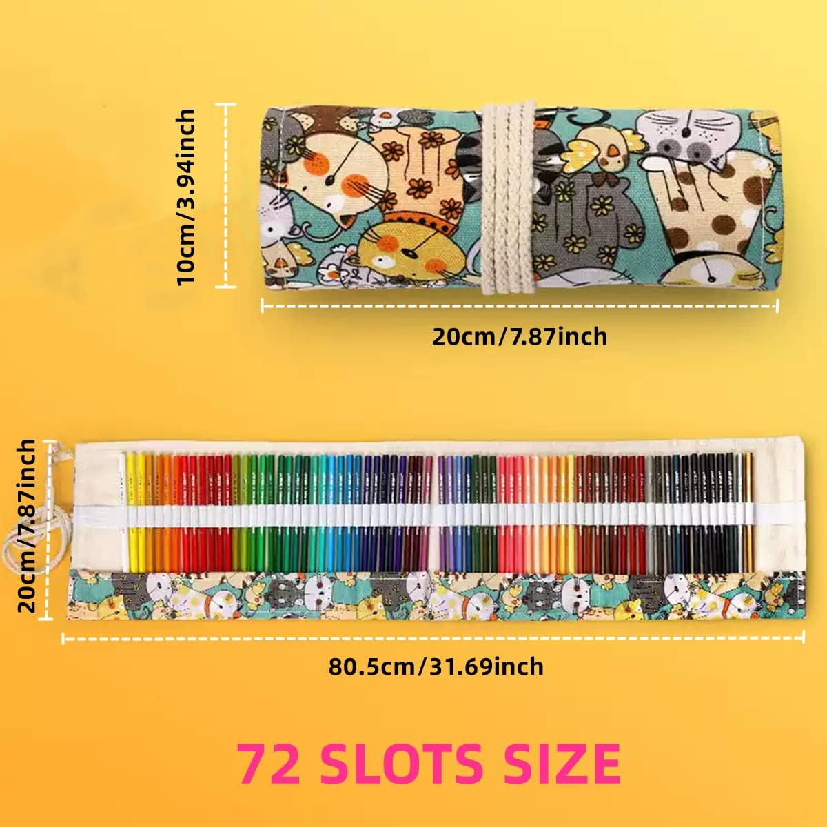 Roll up Pencil Case, Handmade Canvas Pencil Organizer, Foldable Multiuse Roll up Pencil Case (72 Slots) image number 5