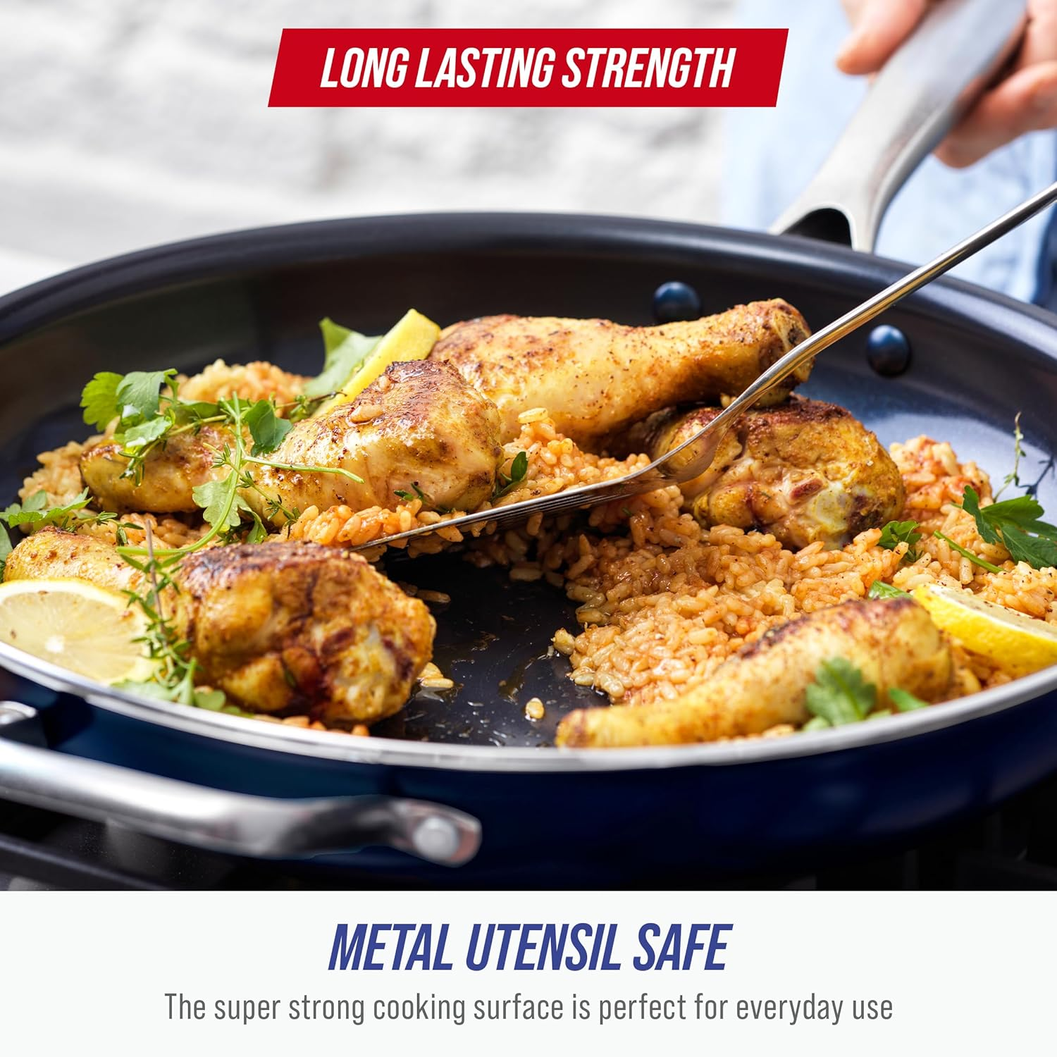 Blue Diamond Cookware Family Feast Diamond-Infused Ceramic Nonstick, Frying Pan, 14" image number 6