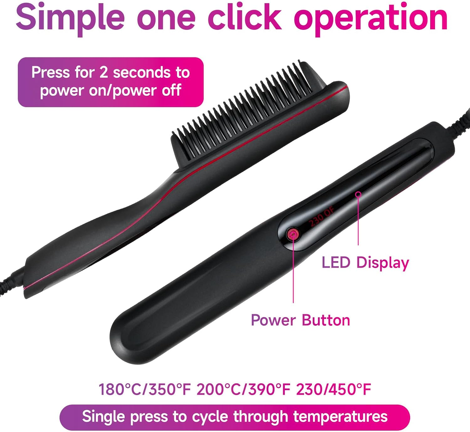 Anion Hair Straightener Brush Hair Iron with Built-In Comb 1 Minute Heating to 180&deg;C 180&deg;C/200&deg;C/230&deg;C3 Constant Temperature Mode Anti-Burn Design (Pink) image number 1