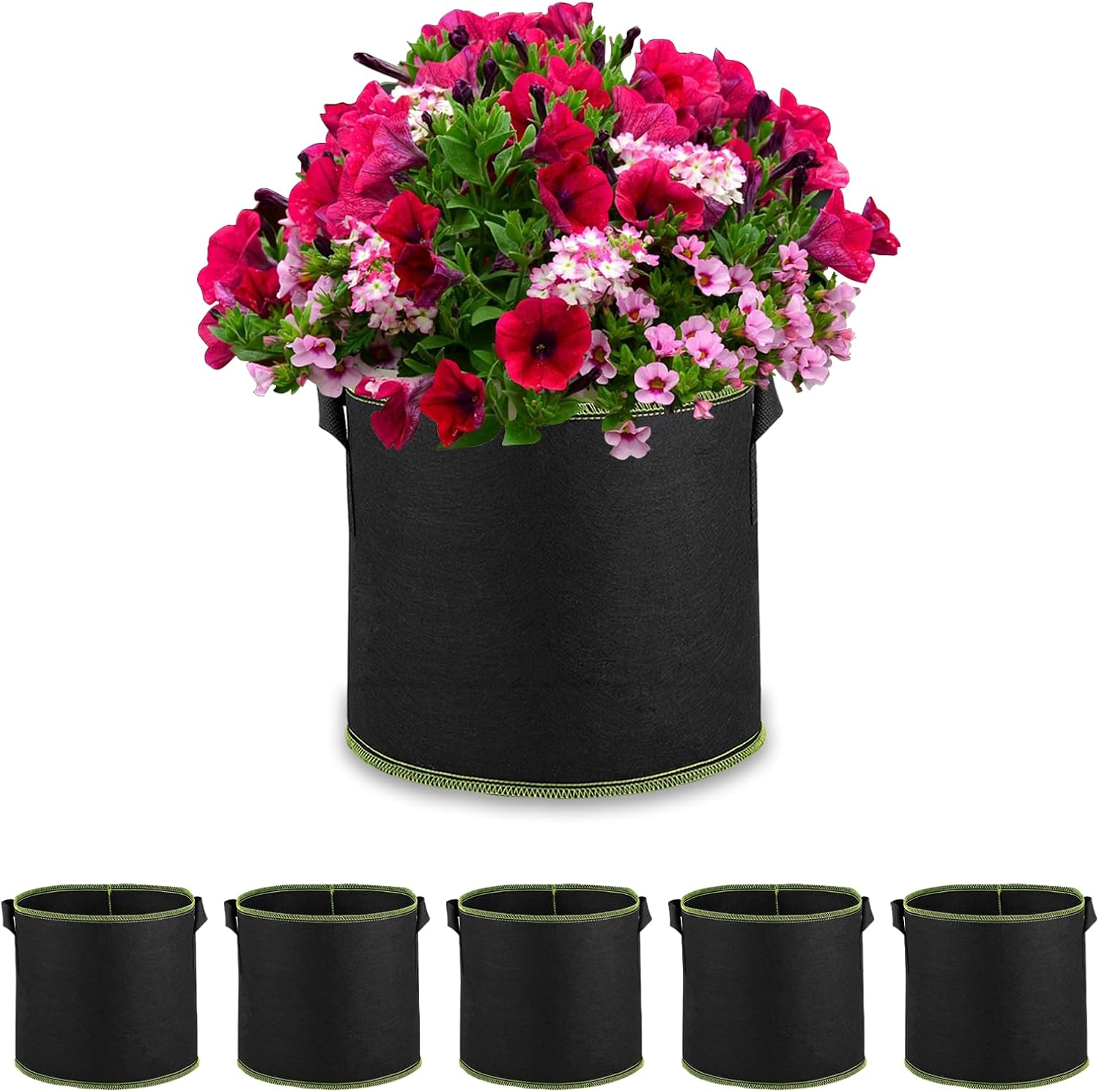 5-Pack Plant Grow Bags, Heavy Duty Nonwoven Aeration Fabric Pots, Reusable Garden Planter Pots for Vegetables, Flowers, Plants (15 Gallon) image number 4