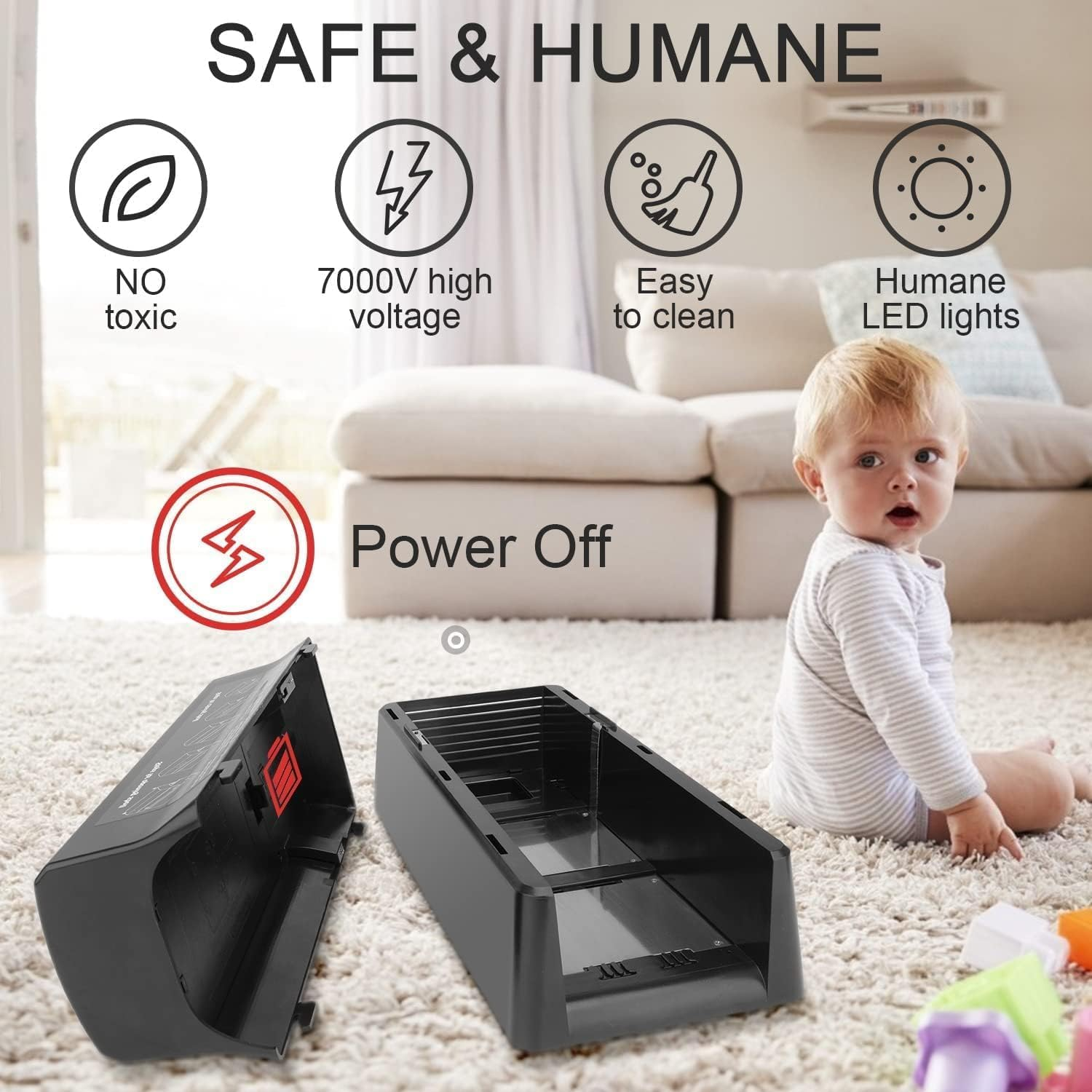 Electronic Rat Mouse Trap 7000V Shock Electric Rodent Zapper Dual Power Options Effective & Powerful Pest Control image number 4