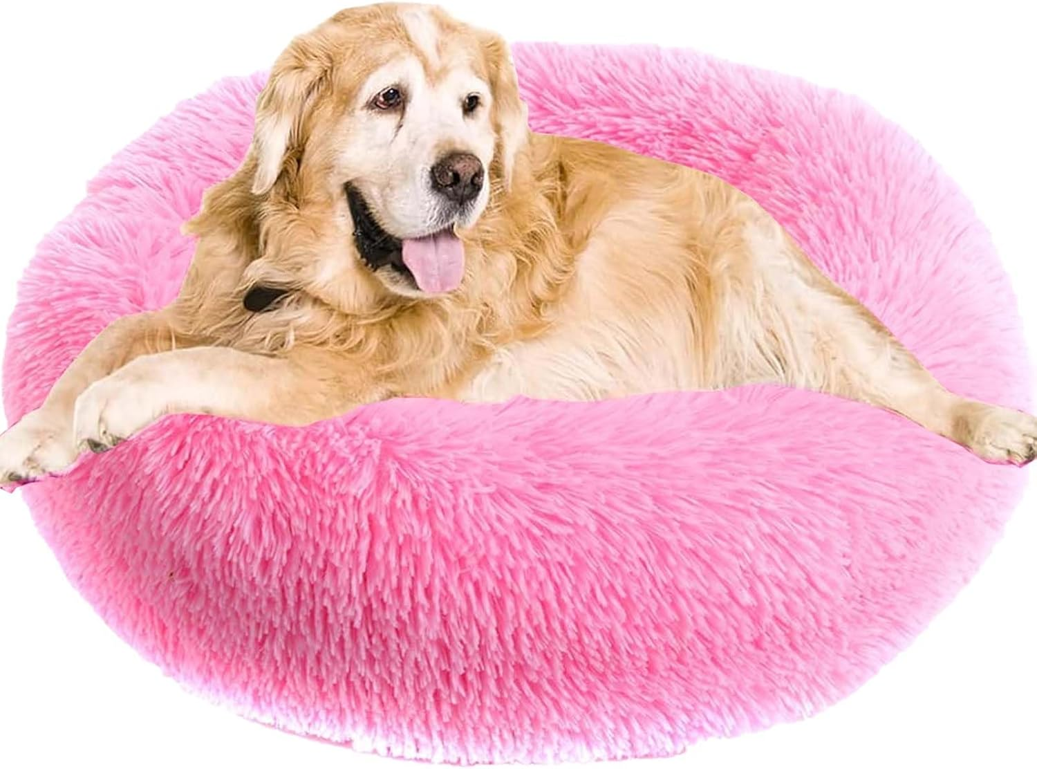 Calming Dog Bed for Small Medium Dogs,80Cm Anti-Anxiety Donut Dog Cat Cuddler Bed Machine Washable Fluffy Luxury Anti-Slip Waterproof Mute Base Warming Cozy Soft Pet round Bed-Black