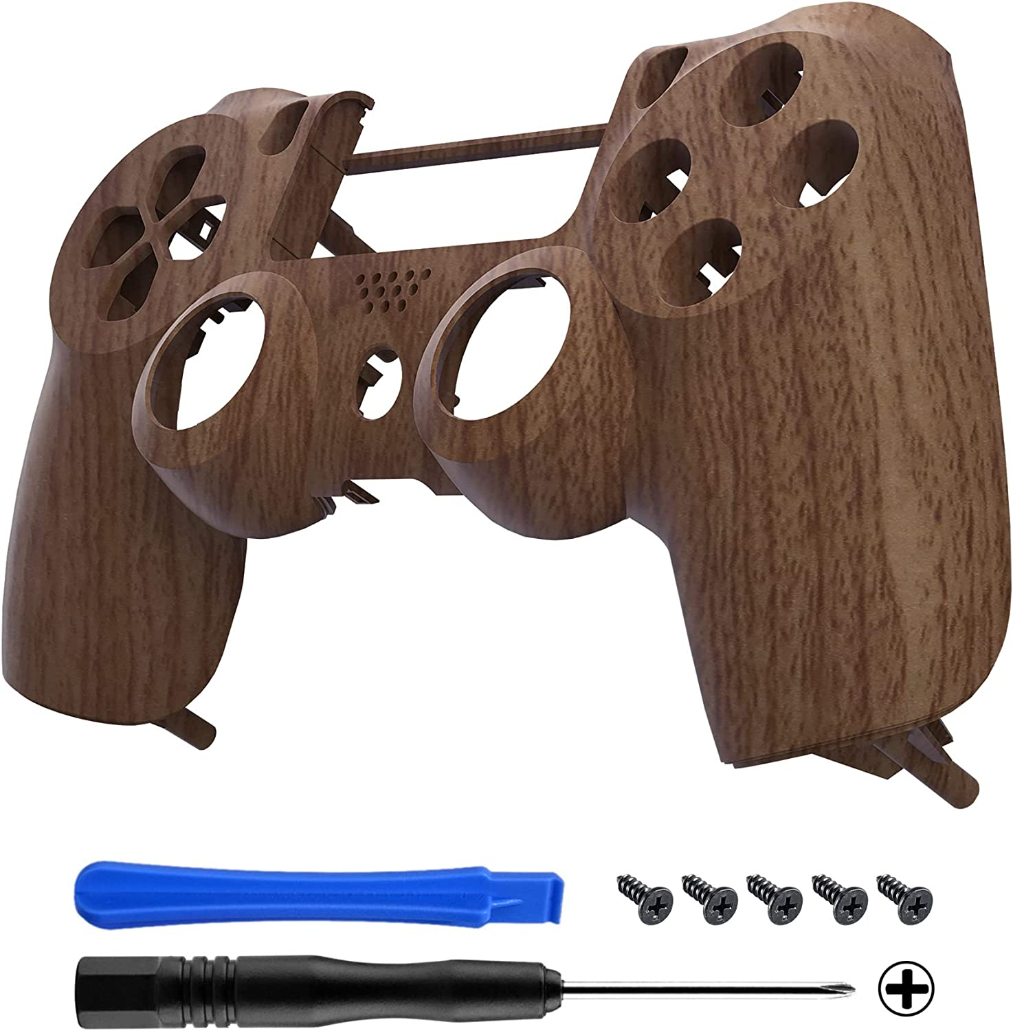 Extremerate Brown Wood Grain Patterned Custom Faceplate Cover, Replacement Front Housing Shell Case Compatible with Ps4 Slim Pro Controller JDM-040/050/055 - Controller NOT Included image number 1