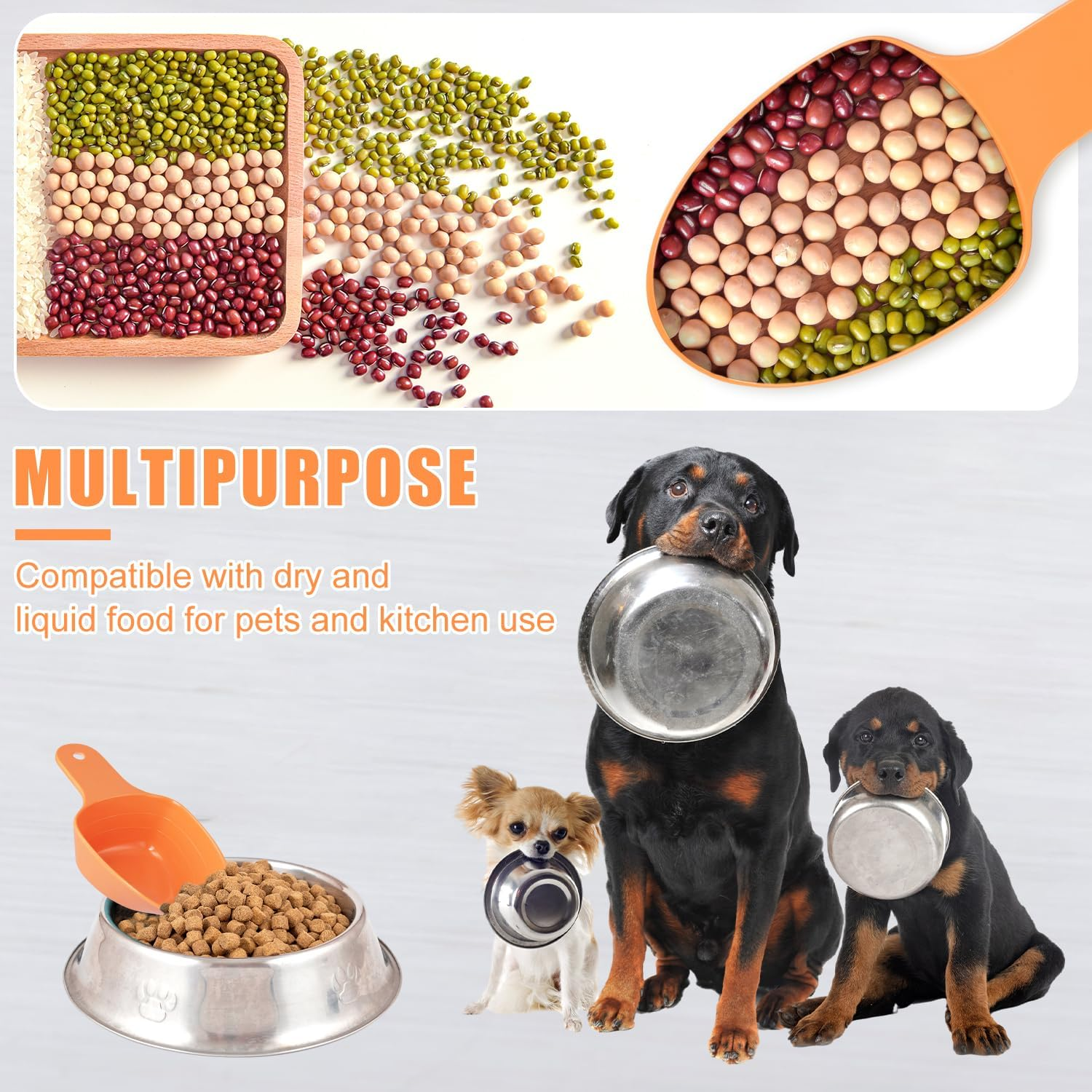 Dog Food Scoop, 1 Cup 1/2 Cup 1/4 Cup Pet Food Measuring Scoop Pet Food Feeding Scoop Accurate Measurement Pet Food Scale Cup for Dog Cat Bird and Rabbit, Dishwasher Safe (Orange) image number 4