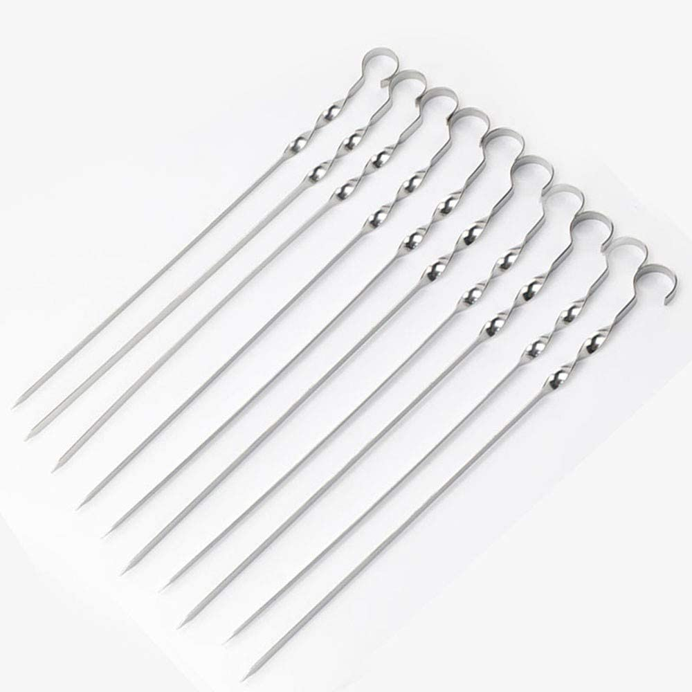 Antallcky 12 Pack Kabob Skewers BBQ Barbecue Skewers Stainless Steel Sticks 22 Inch Heavy Duty Large Wide Reusable with Nonslip Ring Handle Ideal for Shish Kebab Chicken Shrimp and Vegetables image number 1