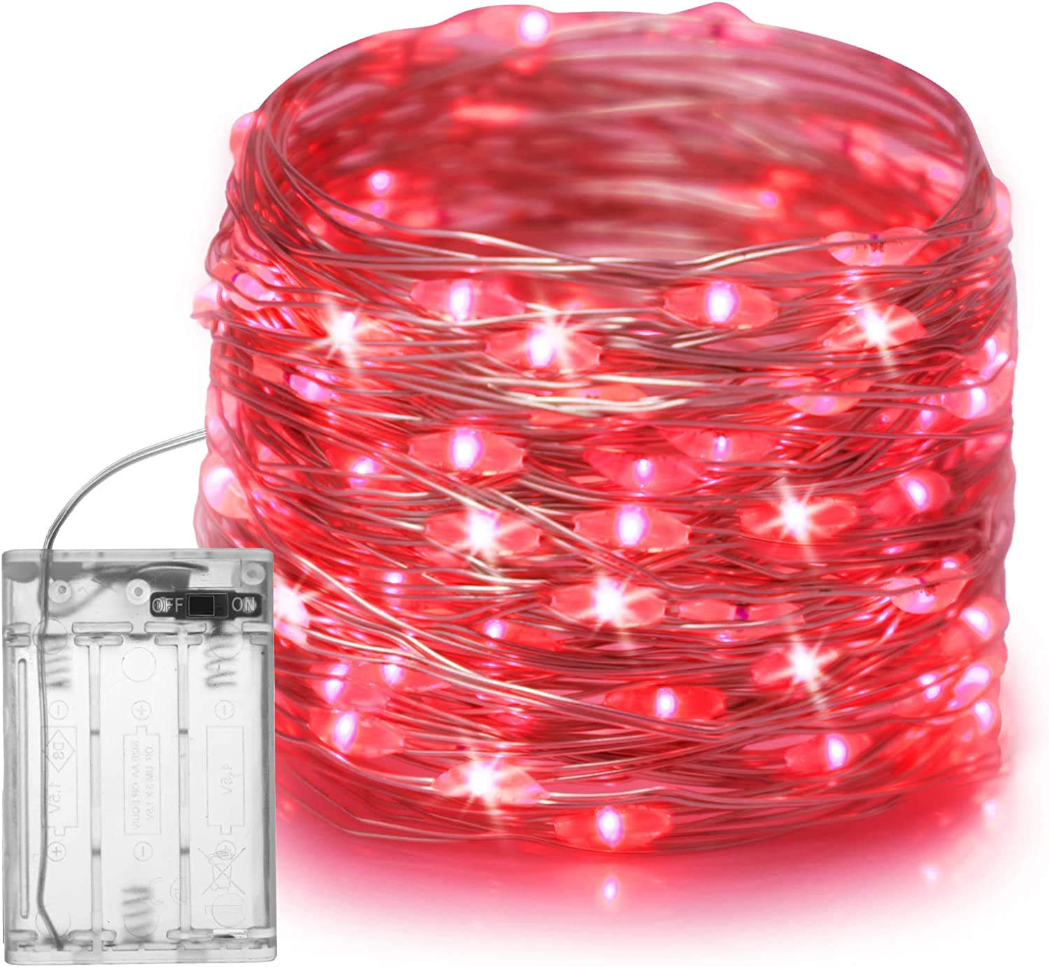 Fairy Christmas Lights Battery Operated, 20M/66Ft/200 LED String Light, Waterproof Battery Case, Indoor Lights for Xmas Tree Wedding,Party Events Garden Spring Decoration (Red)