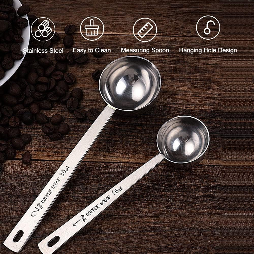 Coffee Scoop, Stainless Steel Coffee Spoons Set, 1 Tablespoon (15Ml) and 2 Tablespoons (30Ml) Measuring Spoon, Tablespoon Measure Spoon for Coffee, Milk Powder, Fruit Powder, 2 Pack (Long) image number 5