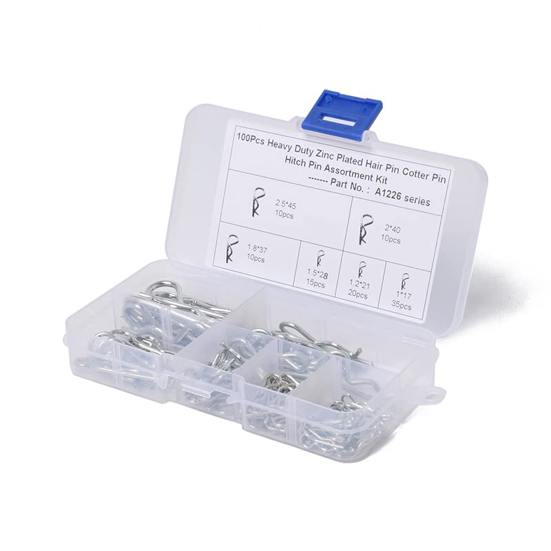 AIMALL 100PCS R Clips Pin Heavey Duty Hitch Zinc Plated Assortment Tractor for Tractors, Cars, Trucks, Trailers, Power Equipment, Quick Installation, Corrosion Resistant