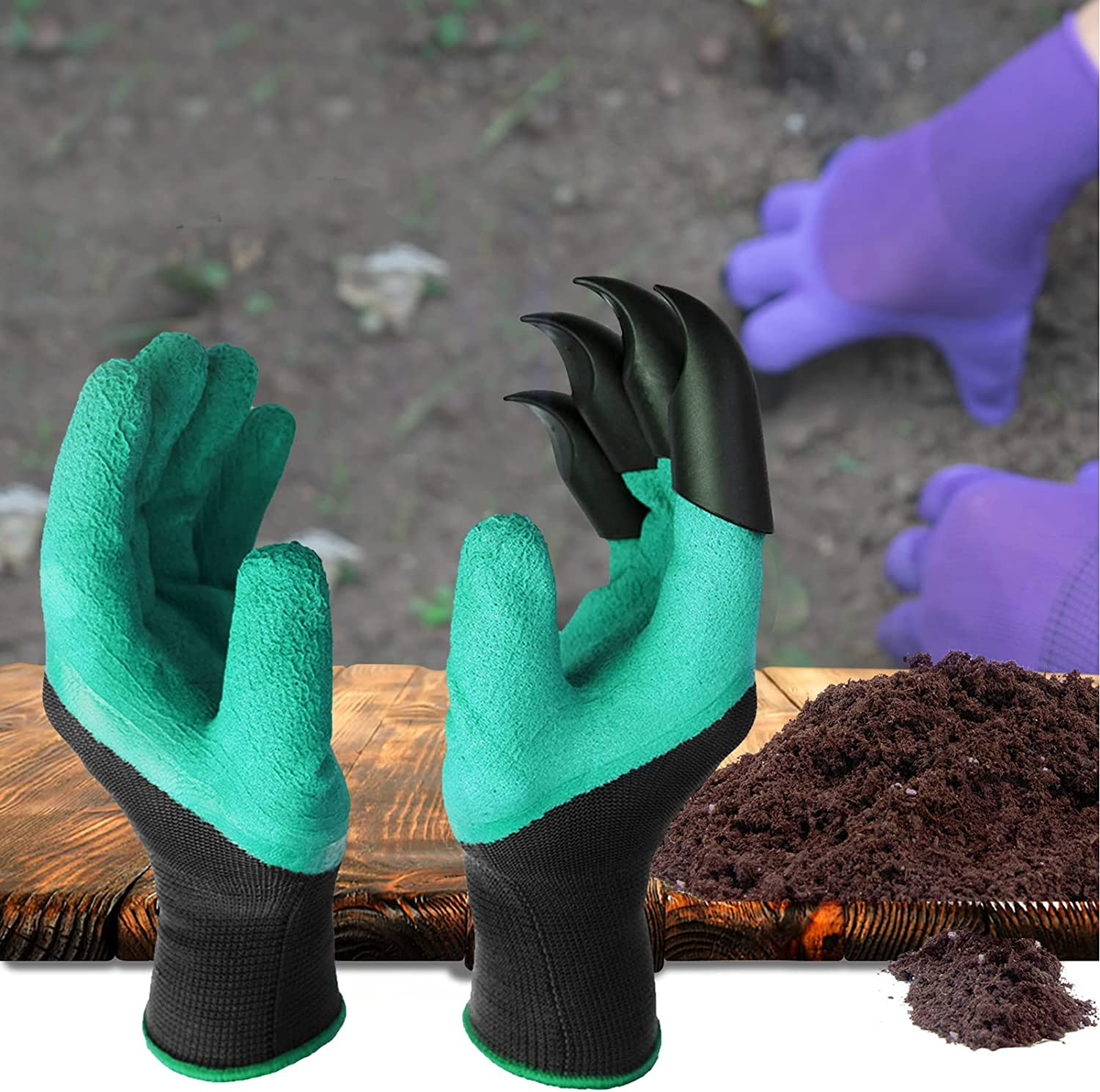 Garden Gloves with Claws, Waterproof and Breathable Garden Gloves for Digging Planting, Best Gardening Gifts for Gardening Enthusiast image number 1