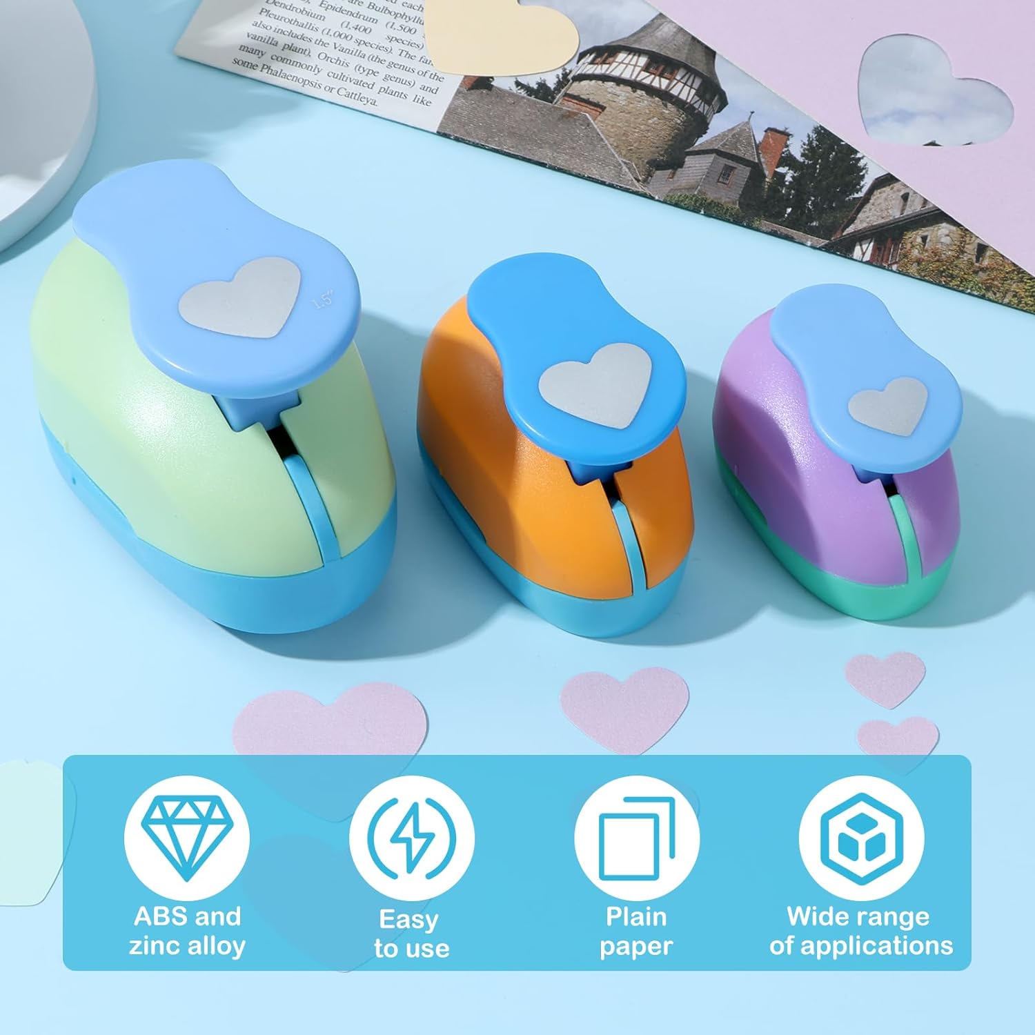 3Pcs Paper Shape Puncher 6Mm 25Mm 38Mm Heart Pattern Craft Shaper for Scrapbook Paper Cutting - Easy to Use Heart Hole Punch for DIY Crafts, Scrapbooking, Card Making image number 4