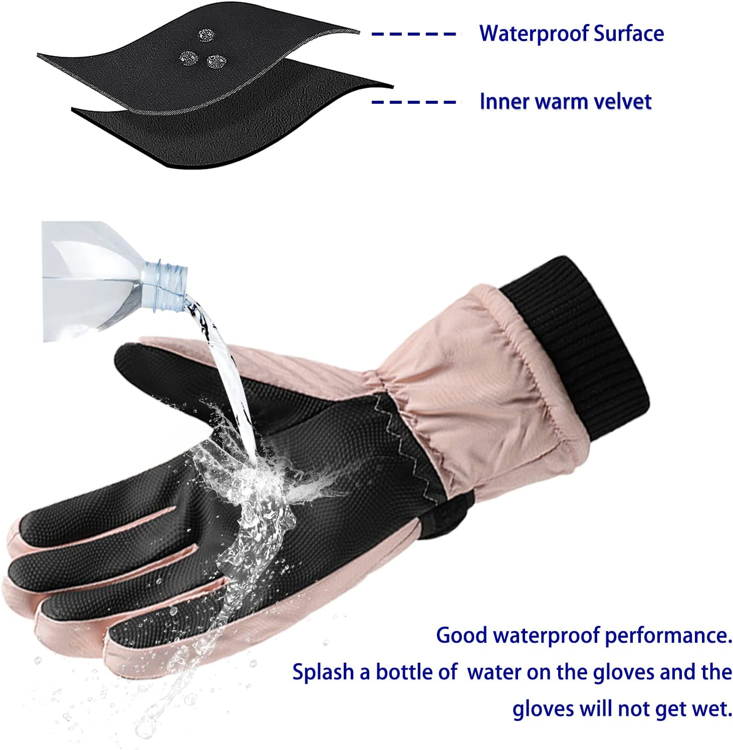 Andiker Women Winter Ski Gloves, Waterproof Touchscreen Anti-Slip Snowboard Gloves for Skiing Running and Cycling image number 5