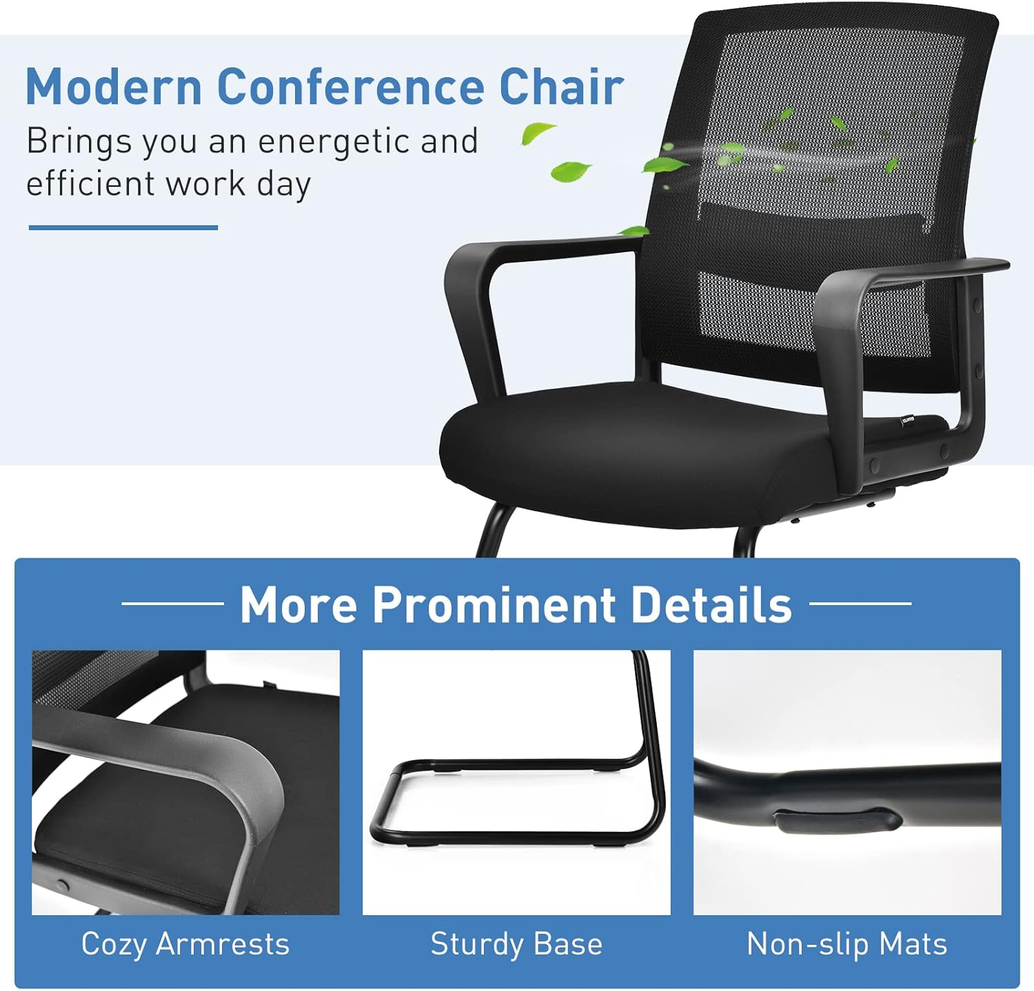 Costway Set of 2 Conference Chair, Office Guest Chair W/Heavy-Duty Sled Shaped Base, Ergonomic Mid-Back Mesh Chair W/Upholstered Seat & Adjustable Lumbar Support for Waiting Room, Reception (4) image number 5