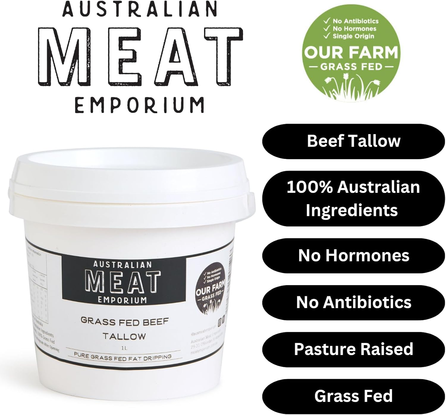 Australian Meat Emporium Grass Fed Beef Tallow 1L