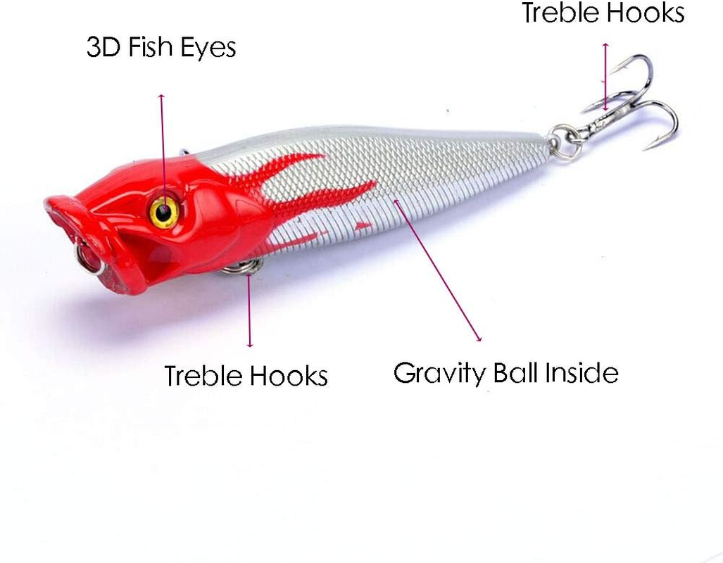 Fishing Lures 5Pcs Fishing Bass Lures Popper Lure Shallow Swimbait Crankbait with Treble Hook 3D Fishing Eyes for Bass Trout Freshwater and Saltwater image number 4