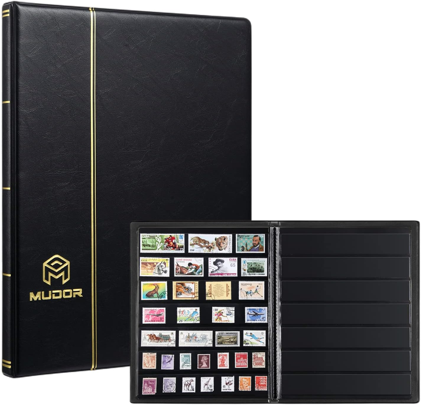 MUDOR Stamp Collecting Album, 7 Rows Pockets Stamp Book for Collectors, 10 Sheets Stamp Stockbook, Black (Black-7 Row) image number 2